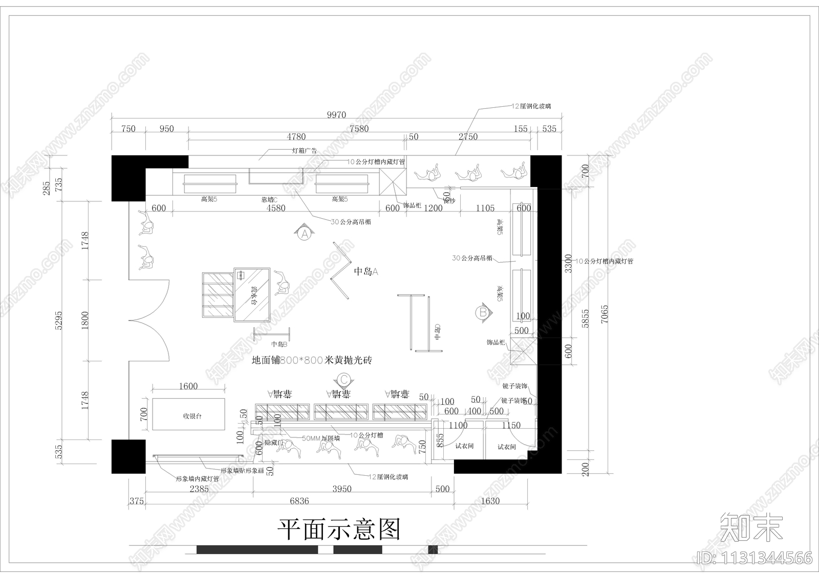 服装专卖店装修图cad施工图下载【ID:1131344566】