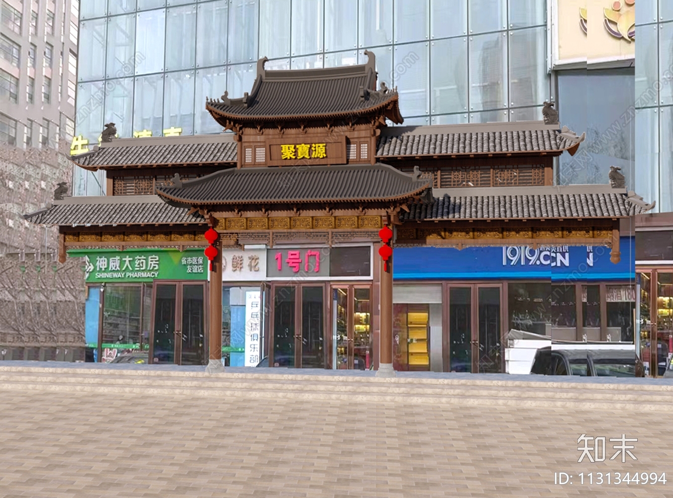 中式店面建筑外立面门头大门SU模型下载【ID:1131344994】