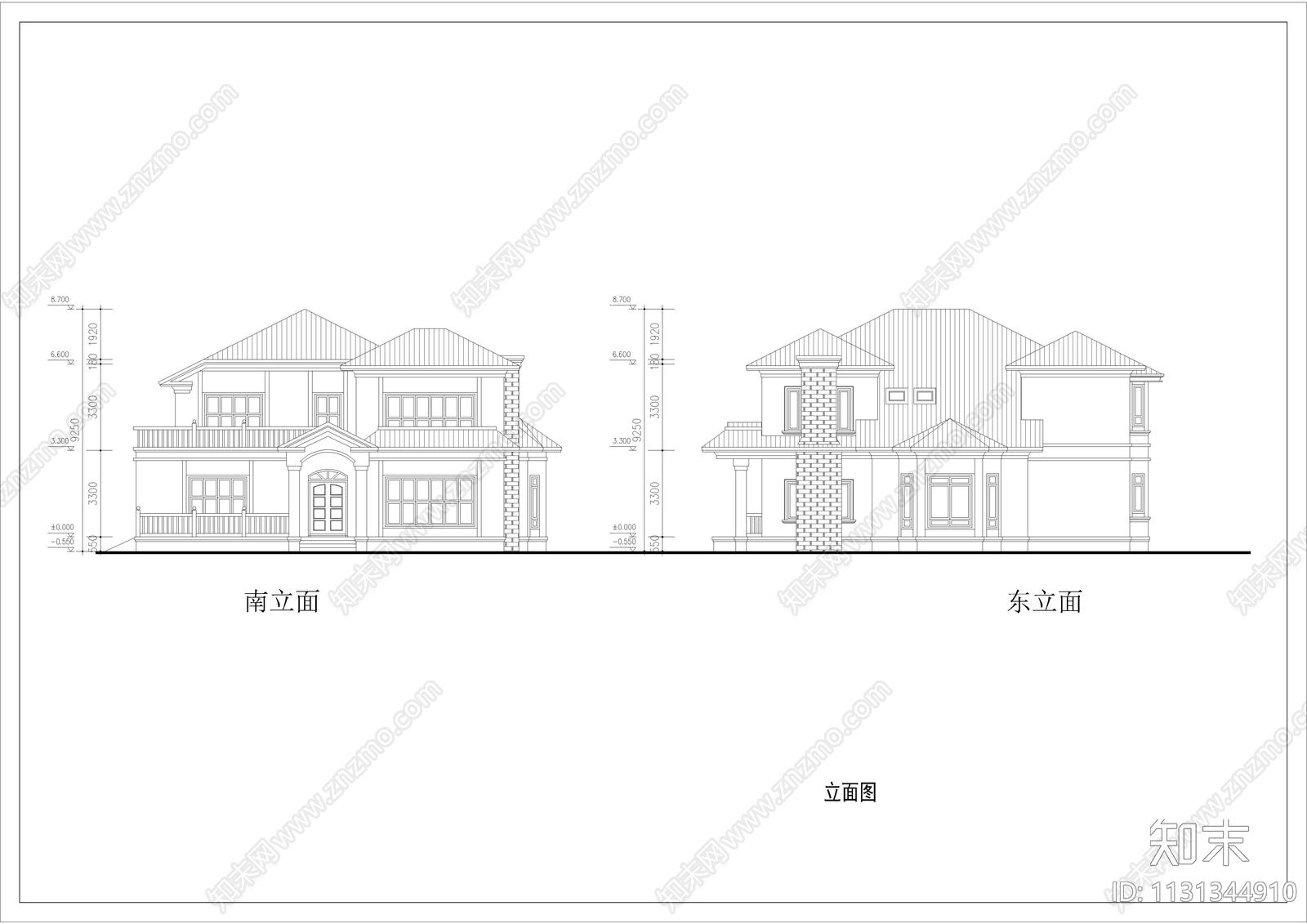 2层法式别墅cad施工图下载【ID:1131344910】