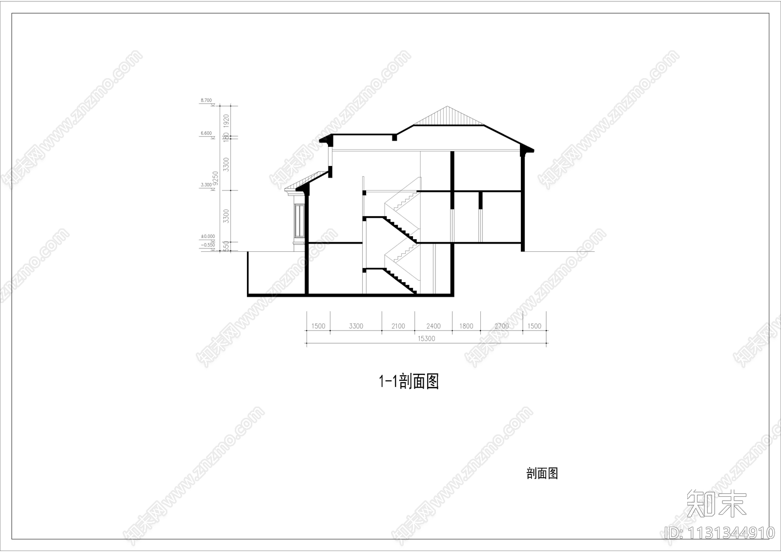 2层法式别墅cad施工图下载【ID:1131344910】