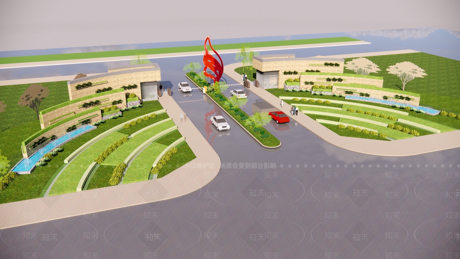 现代弧形门卫室SU模型下载【ID:1131345152】