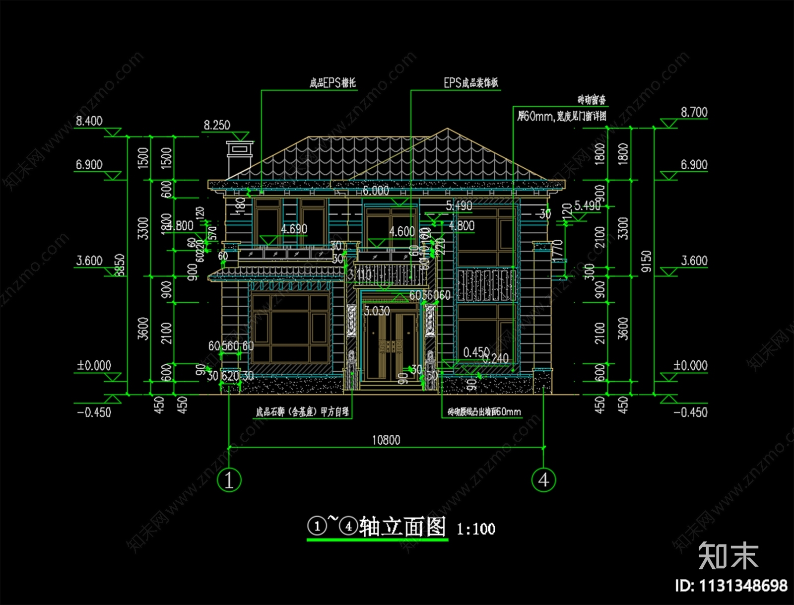 新中式别墅建筑cad施工图下载【ID:1131348698】