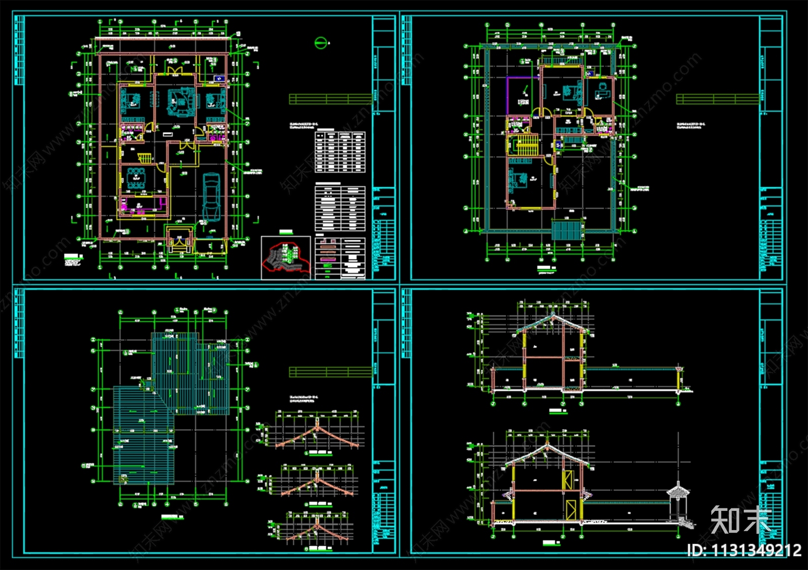 中式风格别墅建筑施工图下载【ID:1131349212】