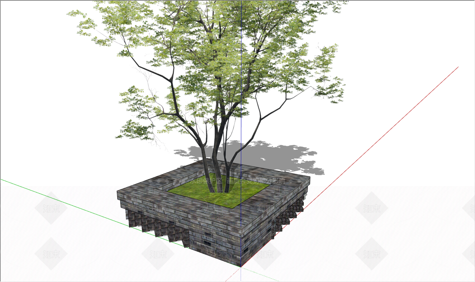 现代方形景观树池座椅SU模型下载【ID:1131349502】