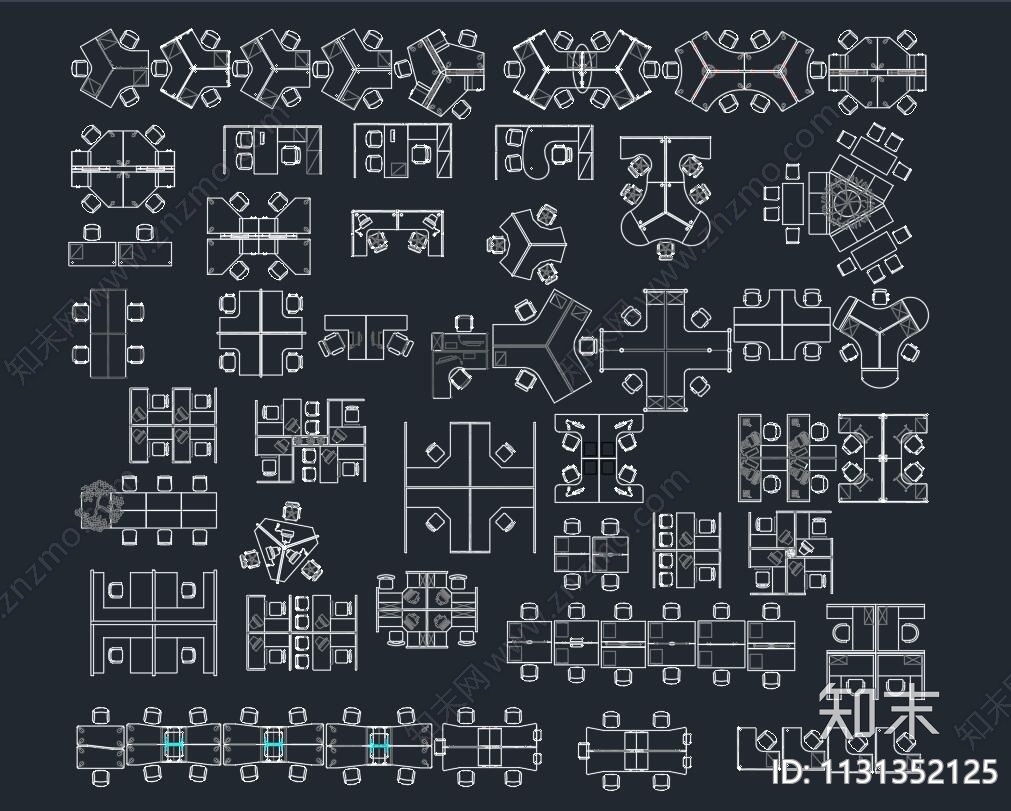 办公桌员工工位施工图下载【ID:1131352125】