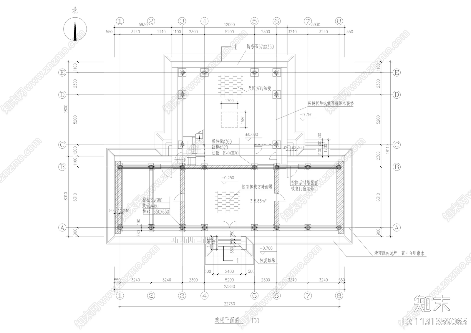 仿古戏楼建筑施工图下载【ID:1131359065】