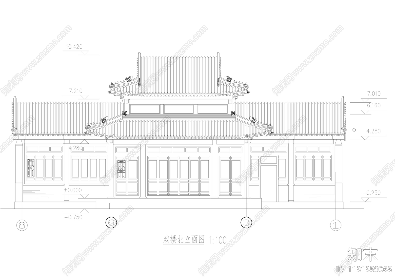 仿古戏楼建筑施工图下载【ID:1131359065】