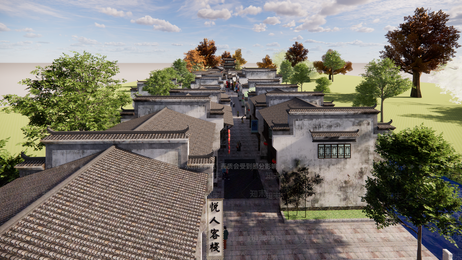 中式古镇古街道SU模型下载【ID:1131452116】