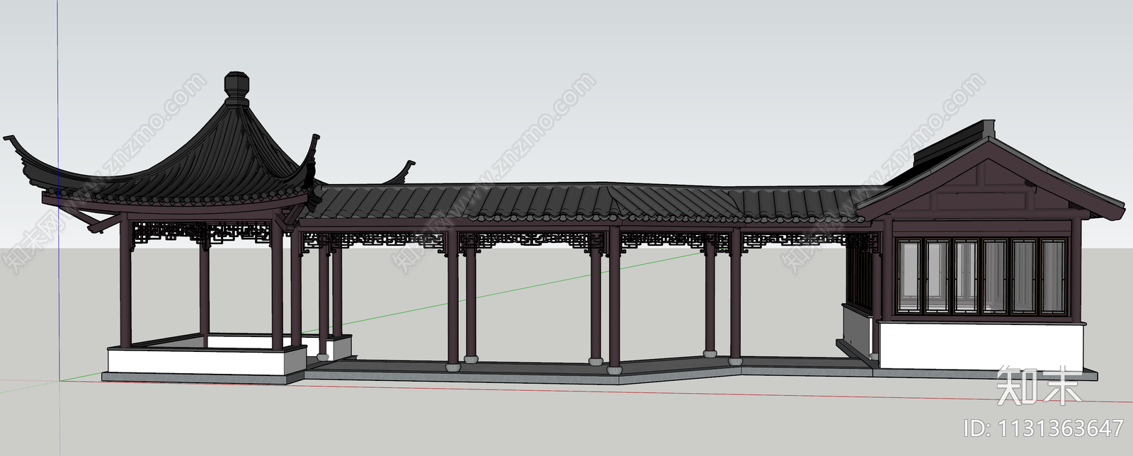 中式连廊SU模型下载【ID:1131363647】