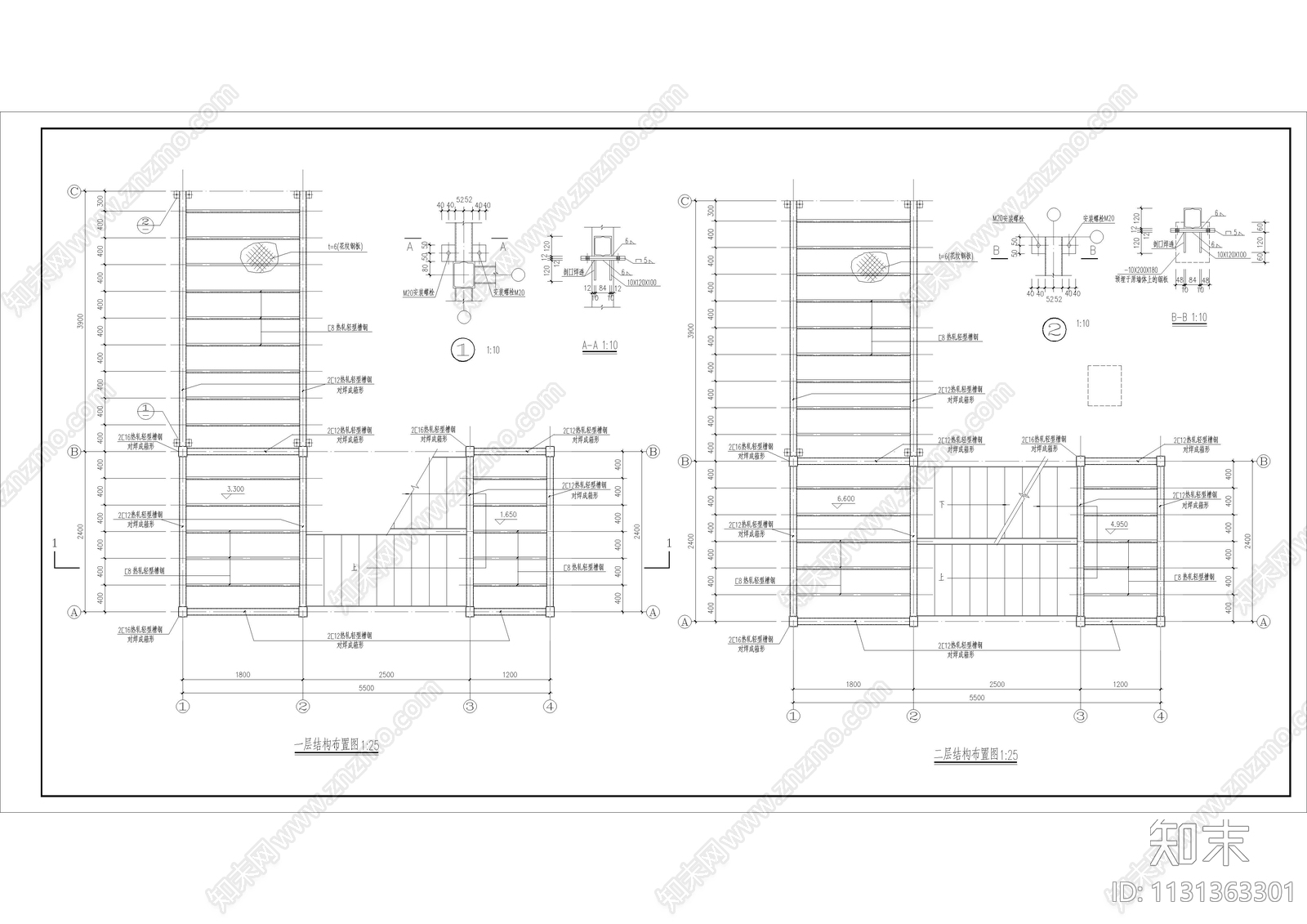 钢结构走廊楼梯建筑结构详图施工图下载【ID:1131363301】