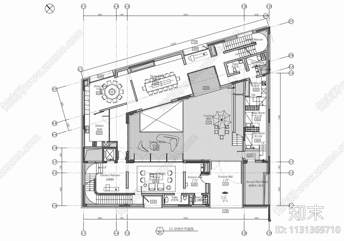 四层合院别墅室内cad施工图下载【ID:1131369710】