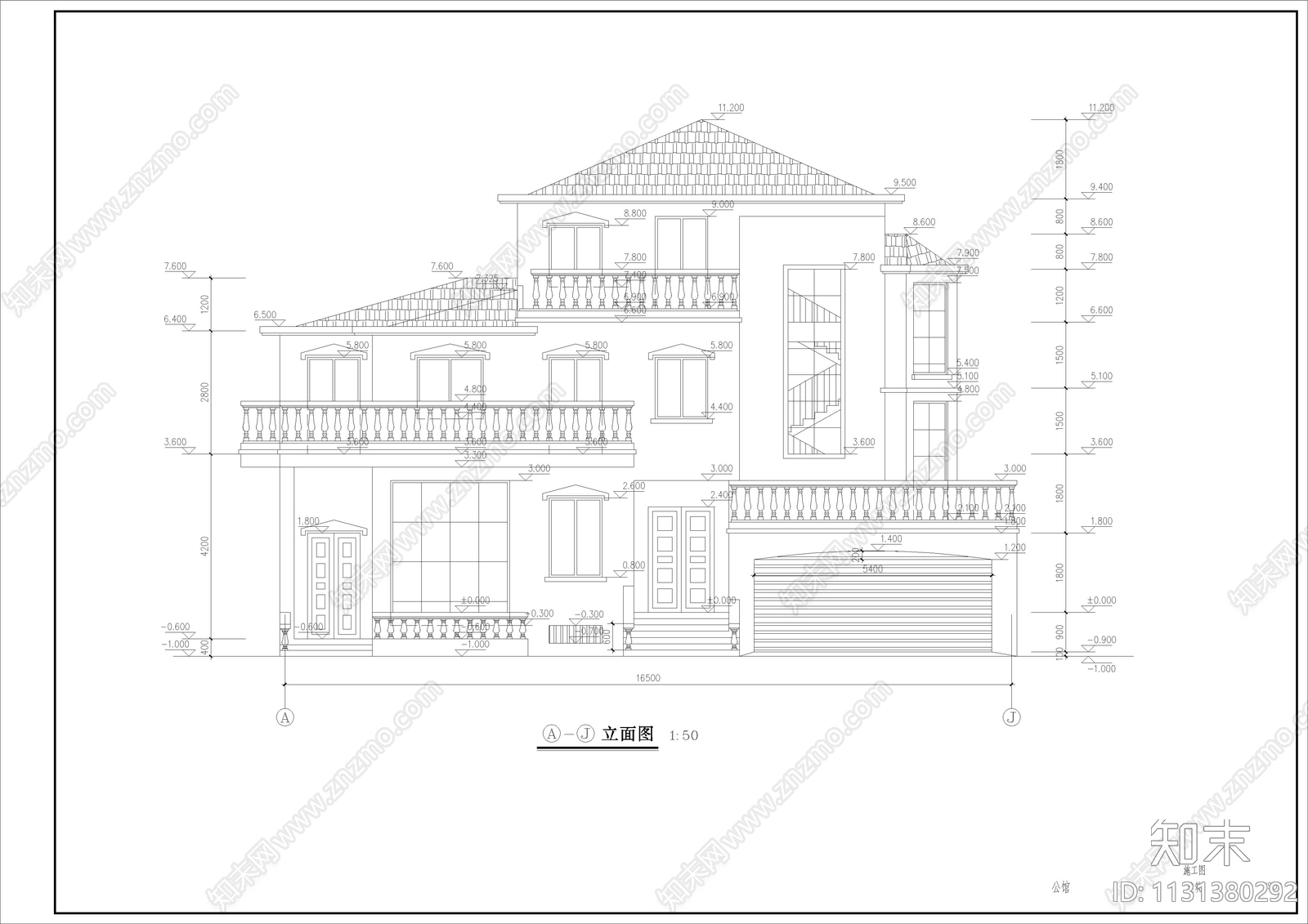 古代汉府独栋别墅图施工图下载【ID:1131380292】