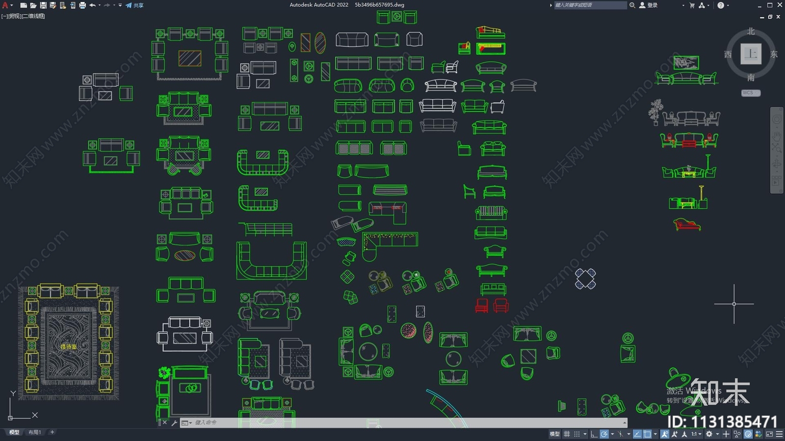 CAD沙发平面图库施工图下载【ID:1131385471】