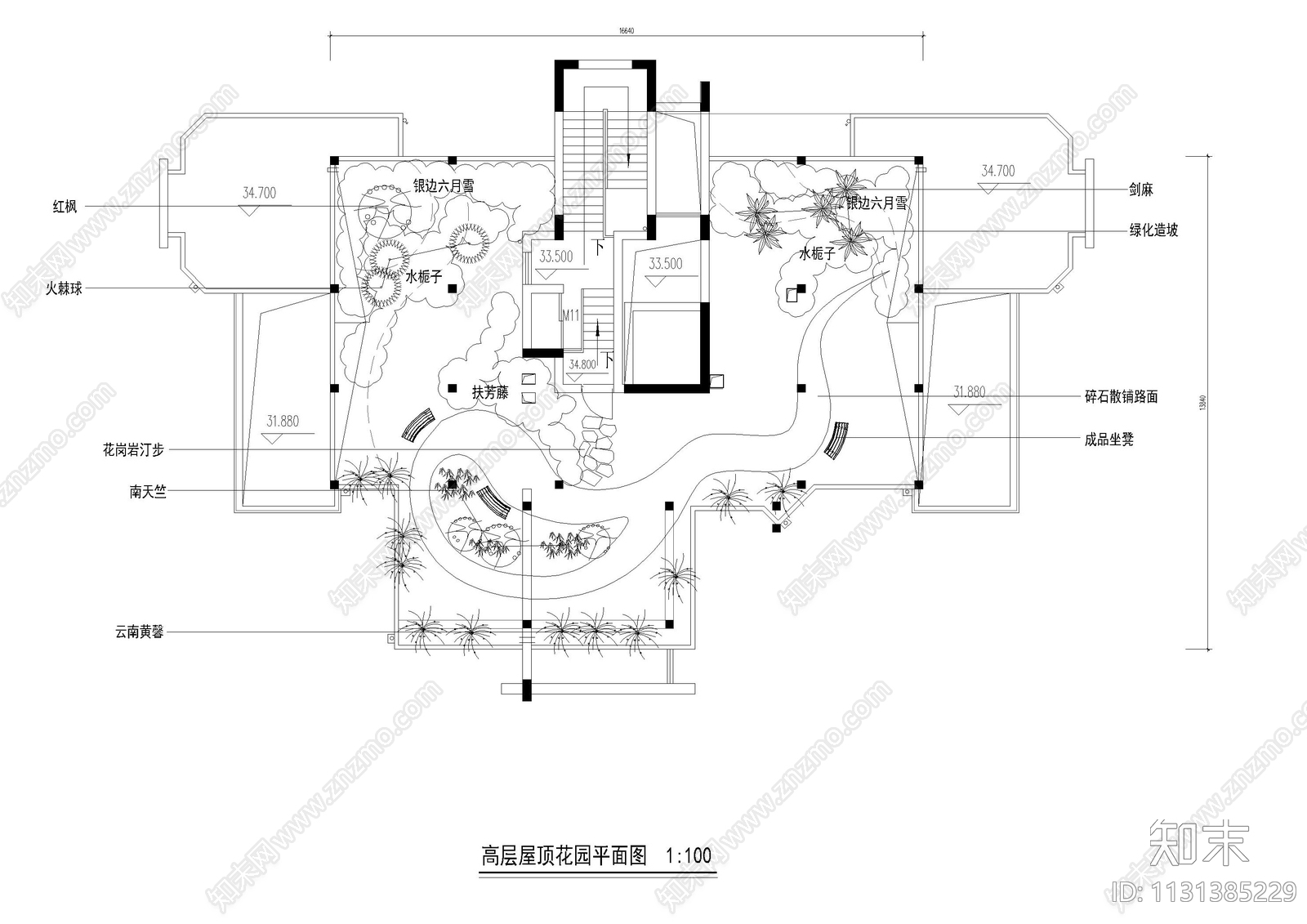 高层屋顶花园方案平面图施工图下载【ID:1131385229】