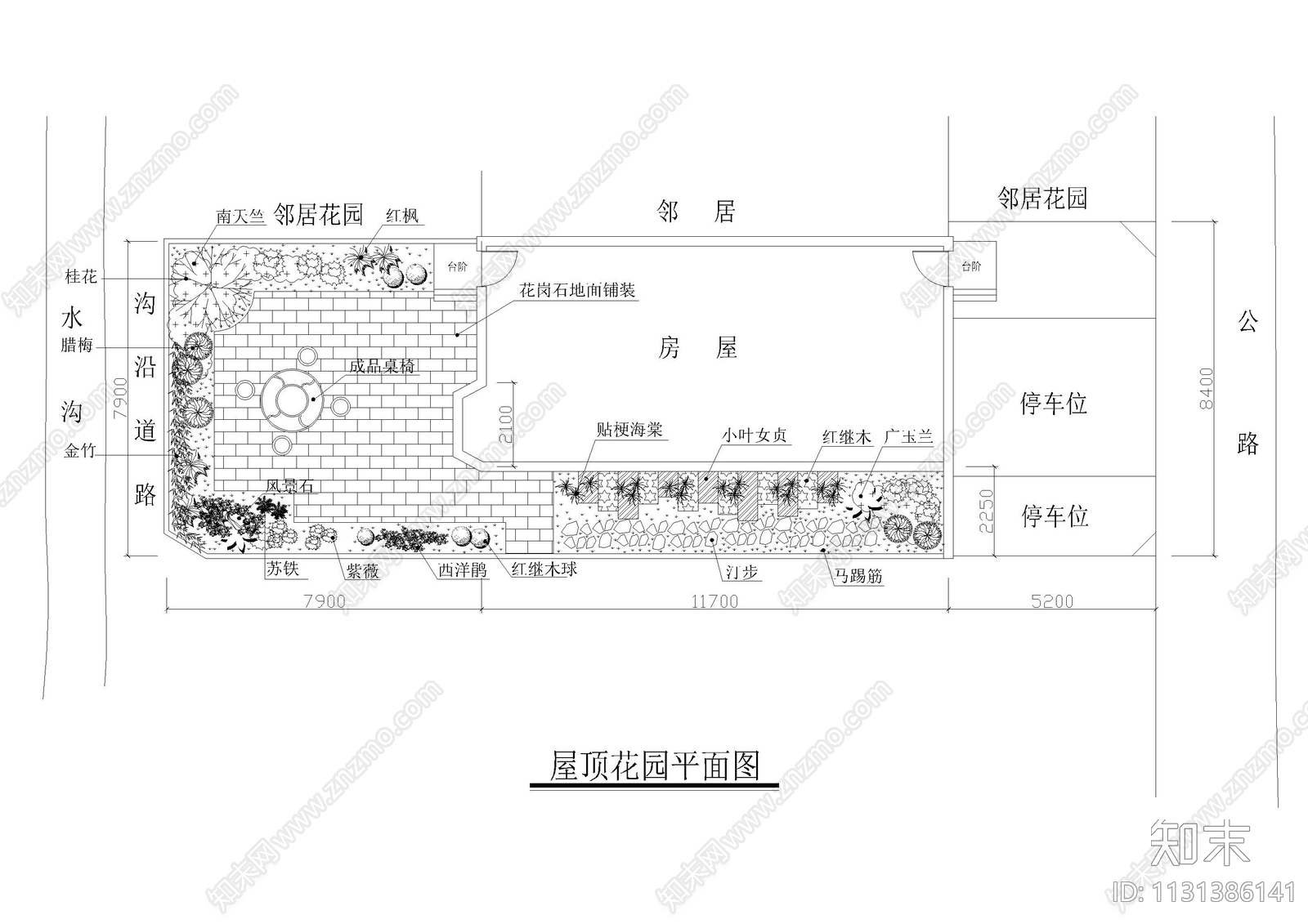 小区住宅屋顶花园cad施工图下载【ID:1131386141】