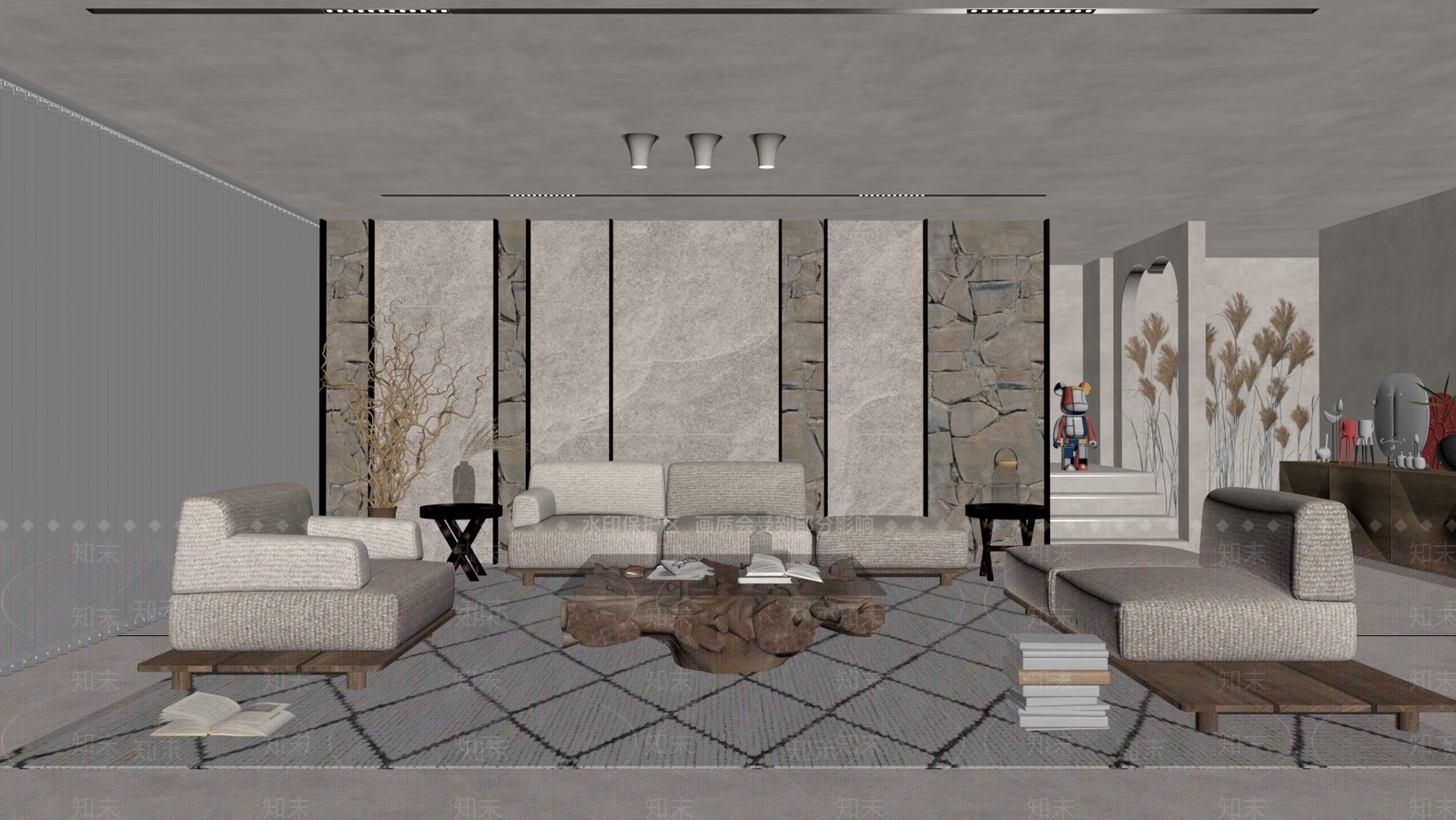 侘寂别墅客厅SU模型下载【ID:1131392528】
