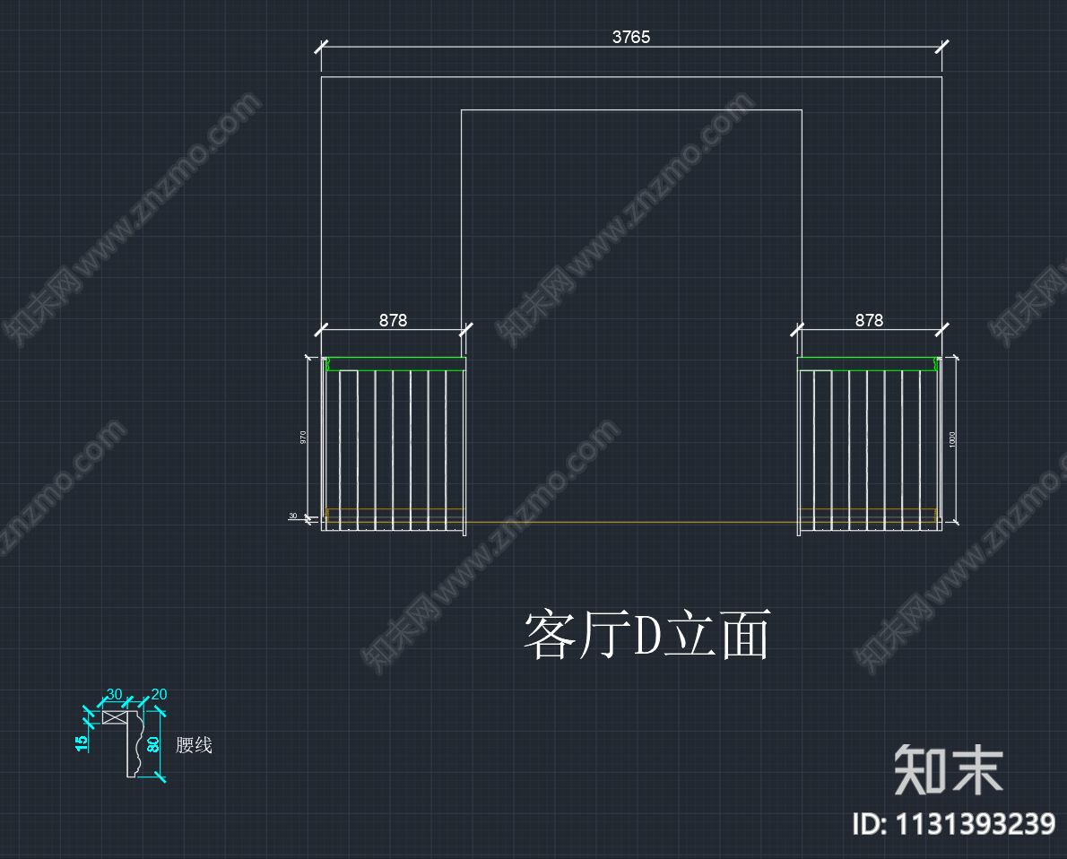 欧式简约客厅护墙板cad施工图下载【ID:1131393239】