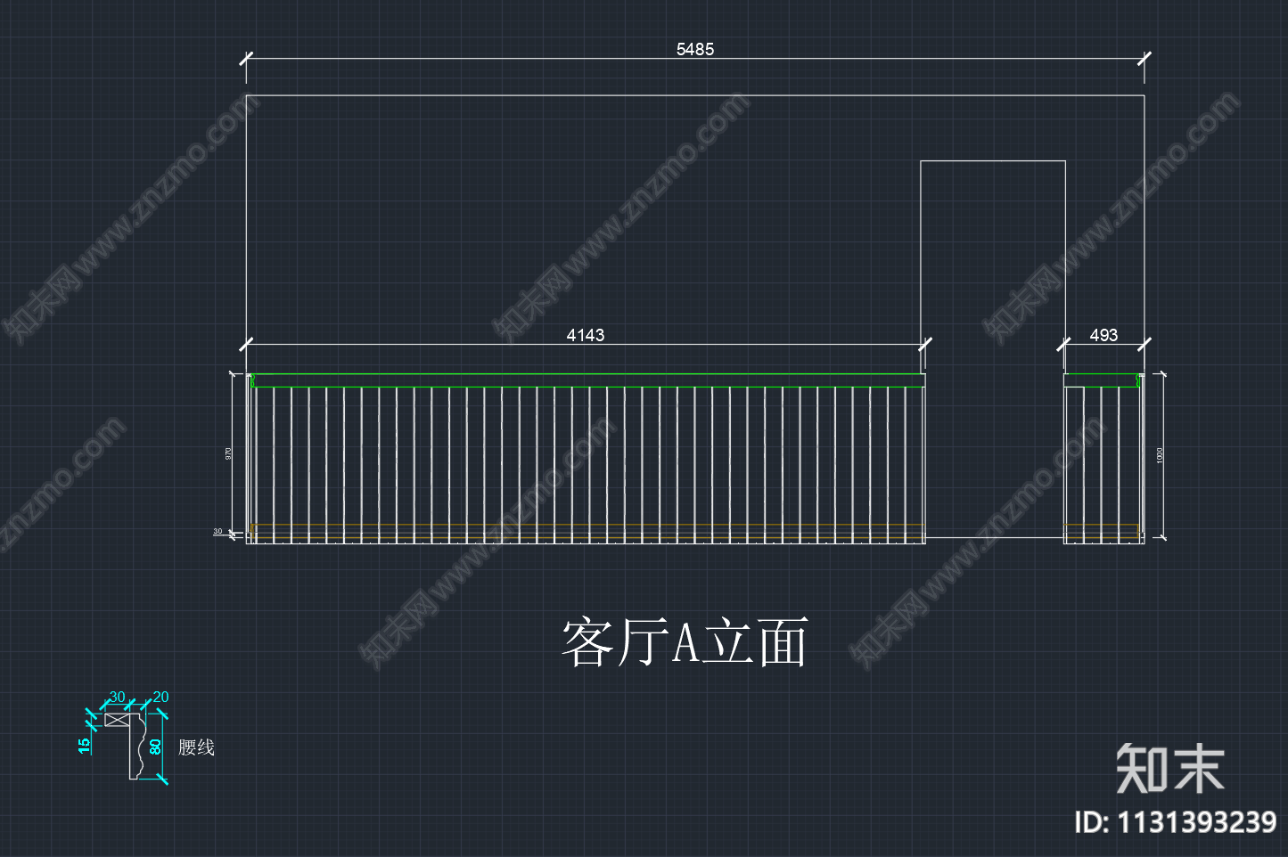 欧式简约客厅护墙板cad施工图下载【ID:1131393239】