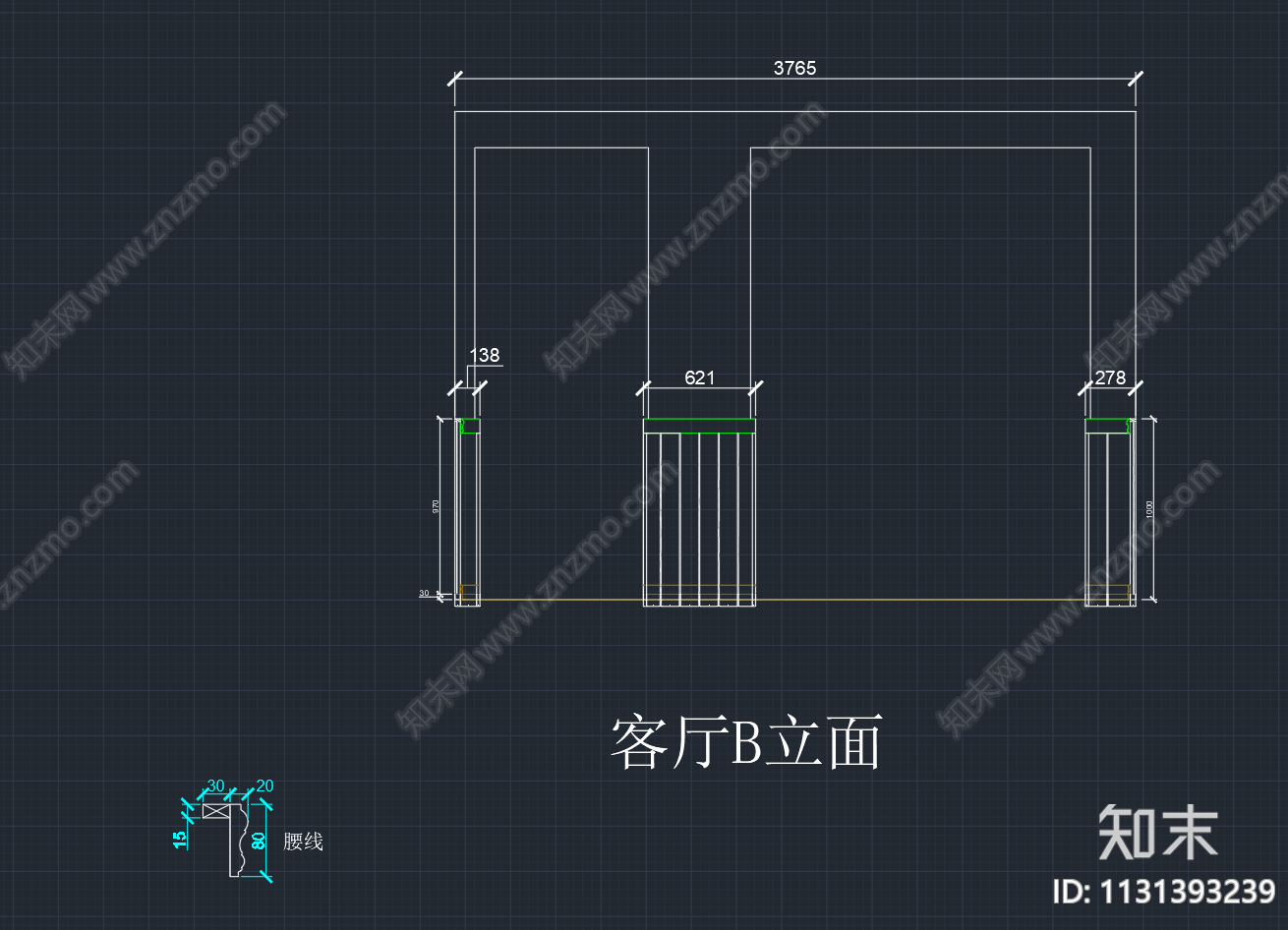 欧式简约客厅护墙板cad施工图下载【ID:1131393239】