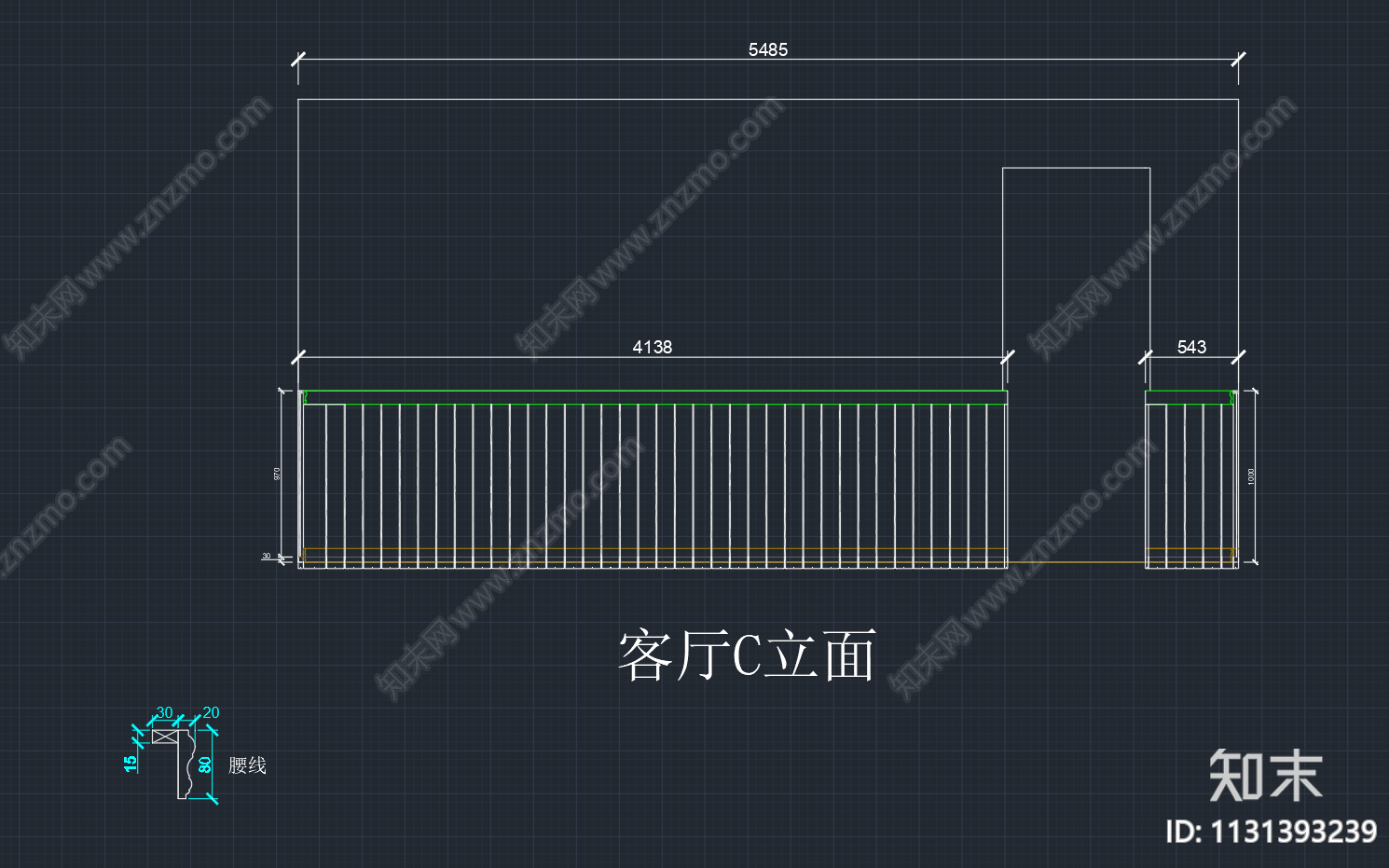 欧式简约客厅护墙板cad施工图下载【ID:1131393239】