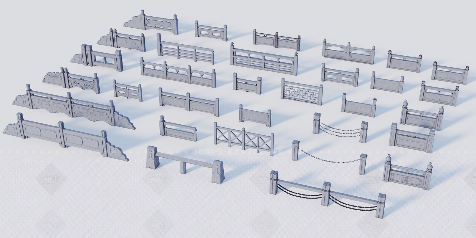 新中式石栏杆3D模型下载【ID:1131394532】