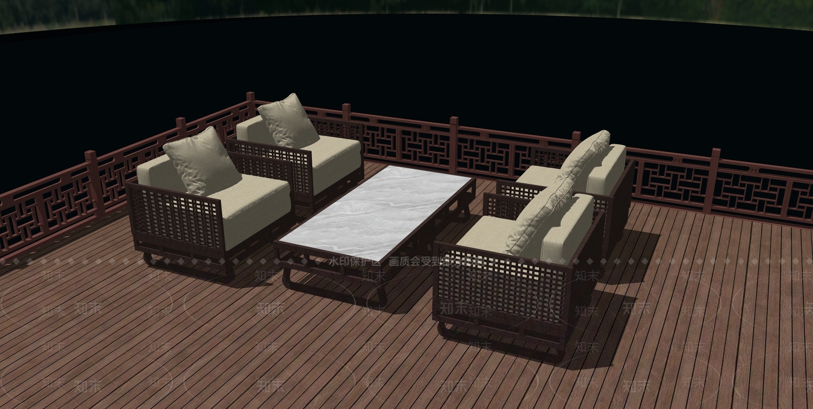 新中式户外沙发SU模型下载【ID:1131397924】