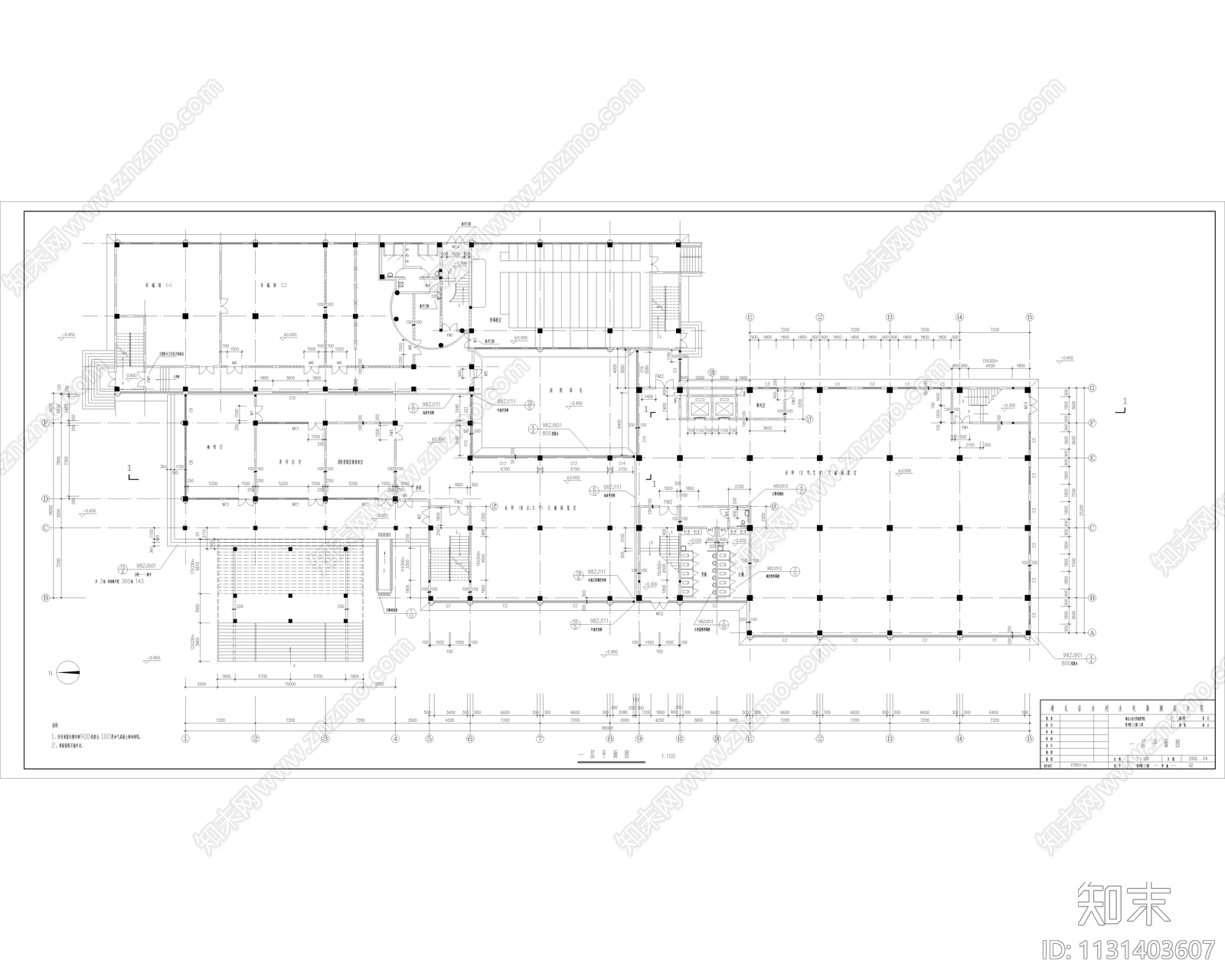 现代简约图书馆建筑cad施工图下载【ID:1131403607】