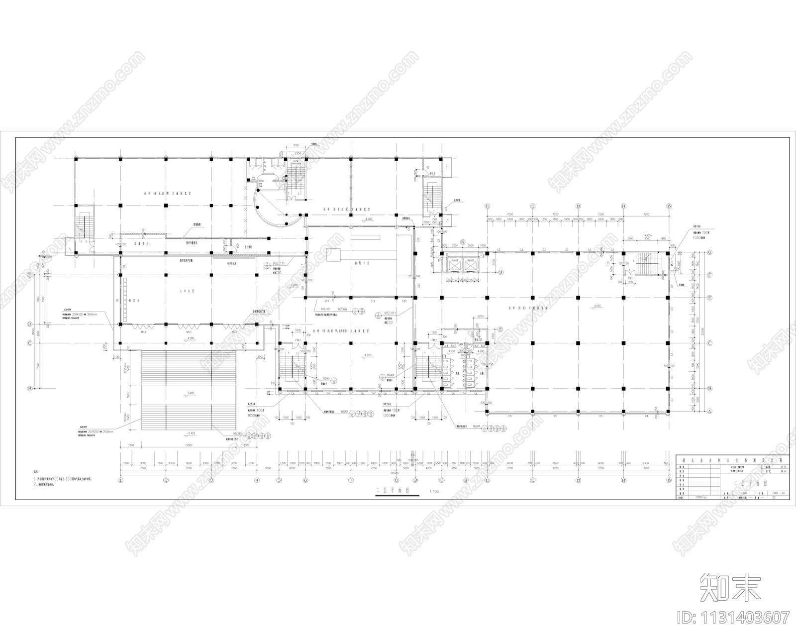 现代简约图书馆建筑cad施工图下载【ID:1131403607】