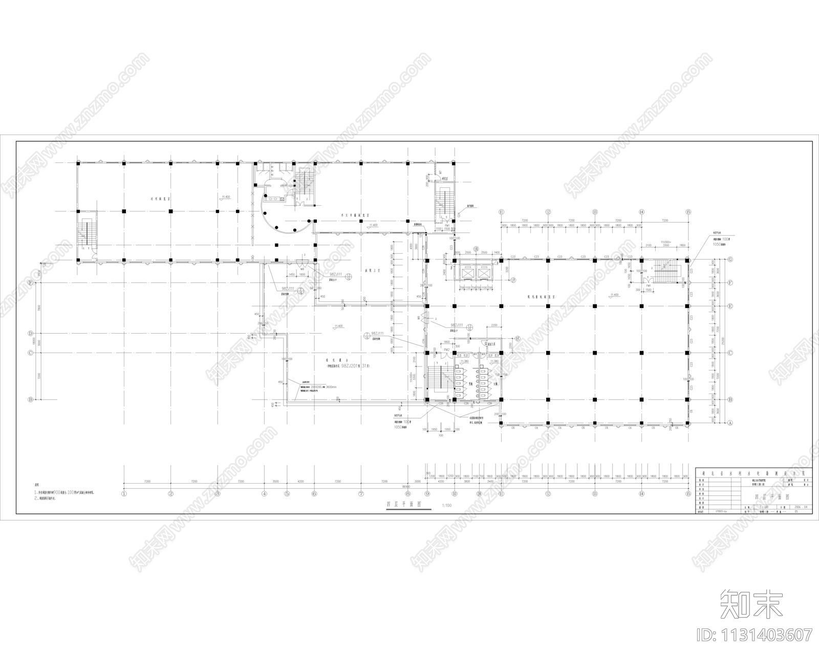 现代简约图书馆建筑cad施工图下载【ID:1131403607】