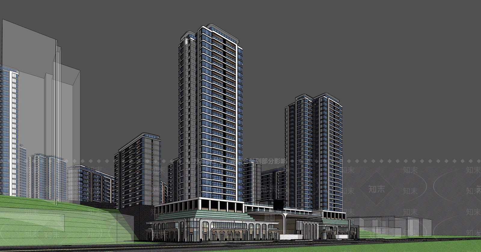 现代风格高层住宅SU模型下载【ID:1131406547】
