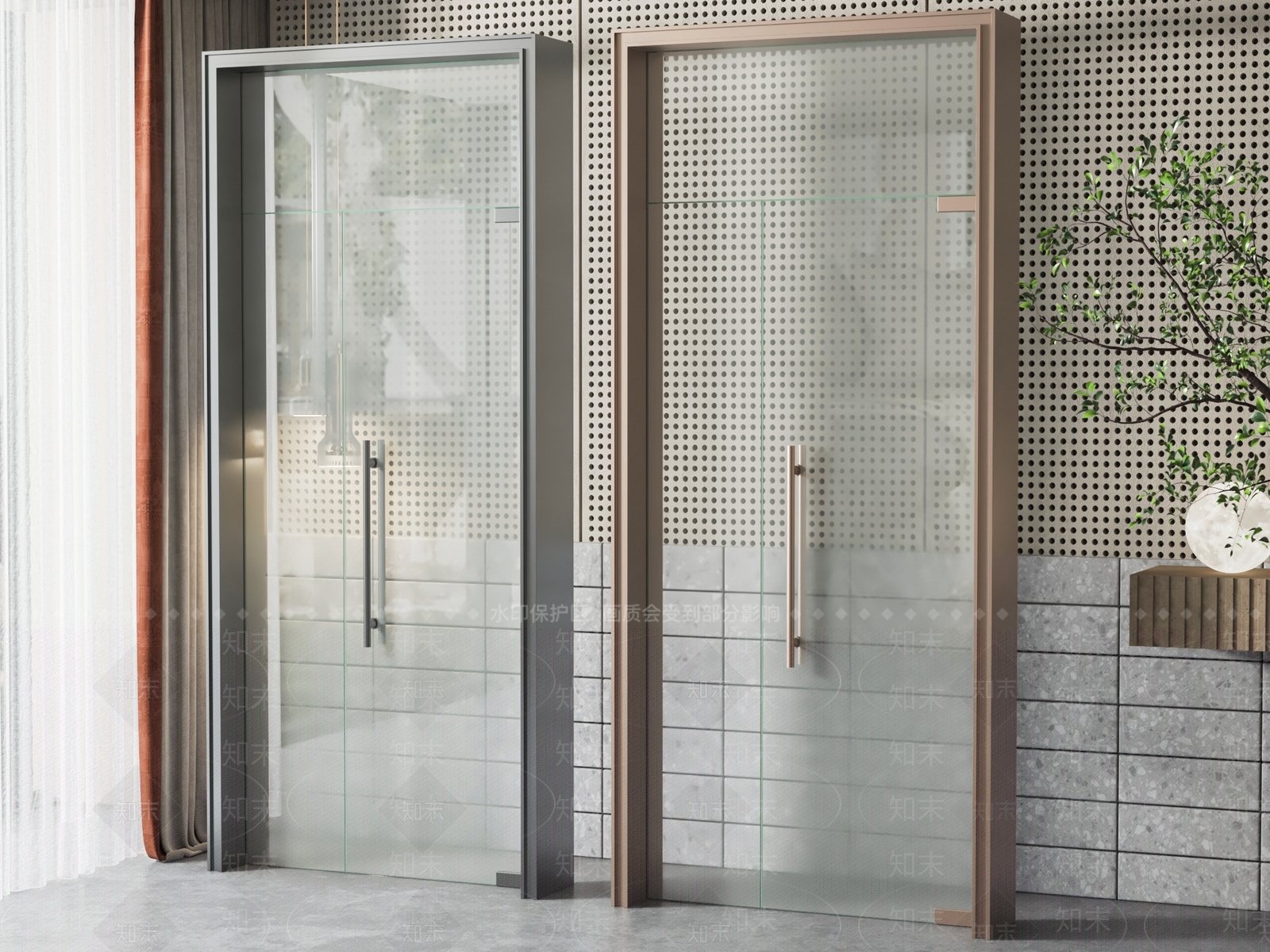 现代办公室玻璃单开门3D模型下载【ID:1131407371】