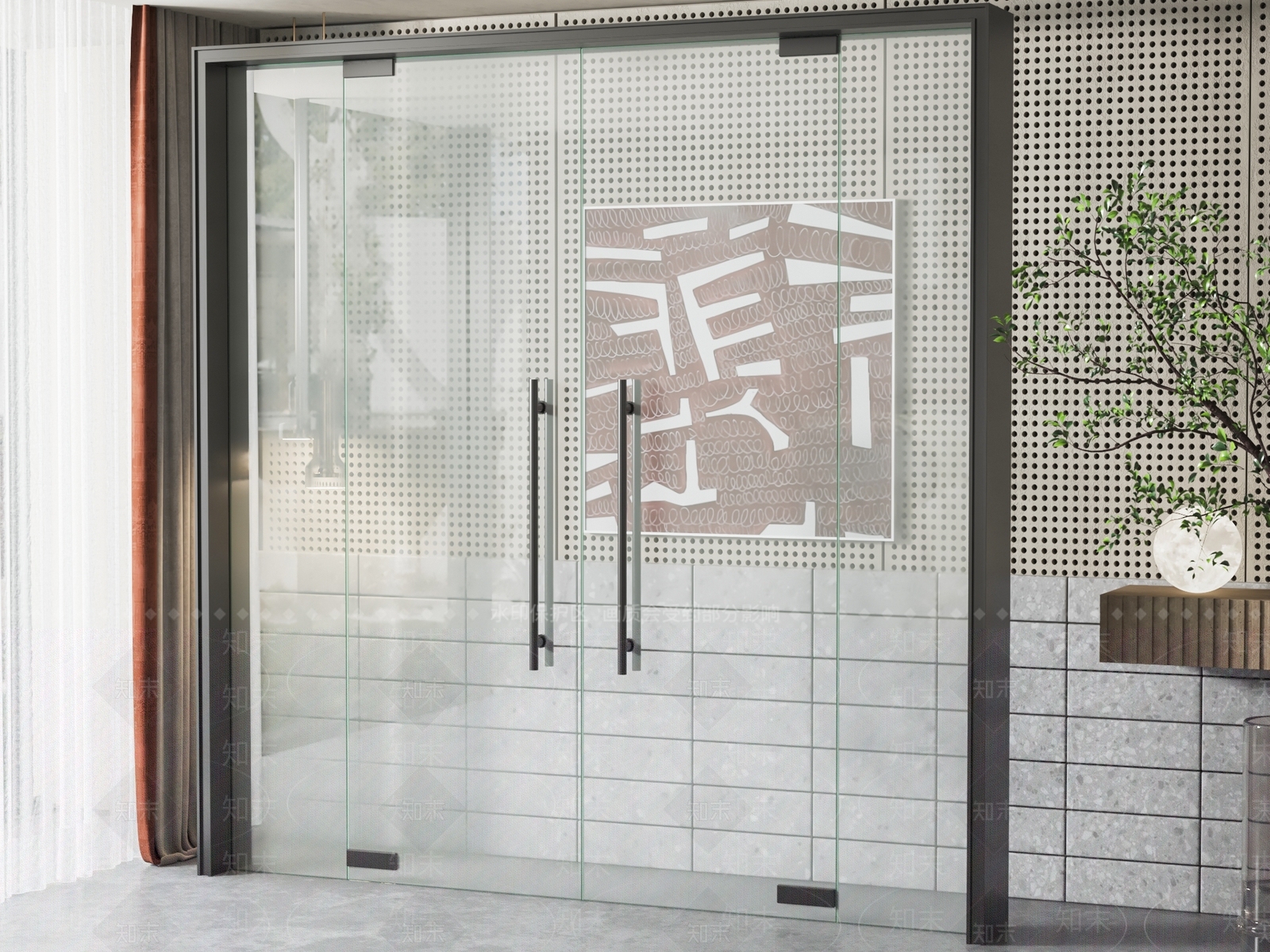 现代办公室玻璃双开门3D模型下载【ID:1131407625】