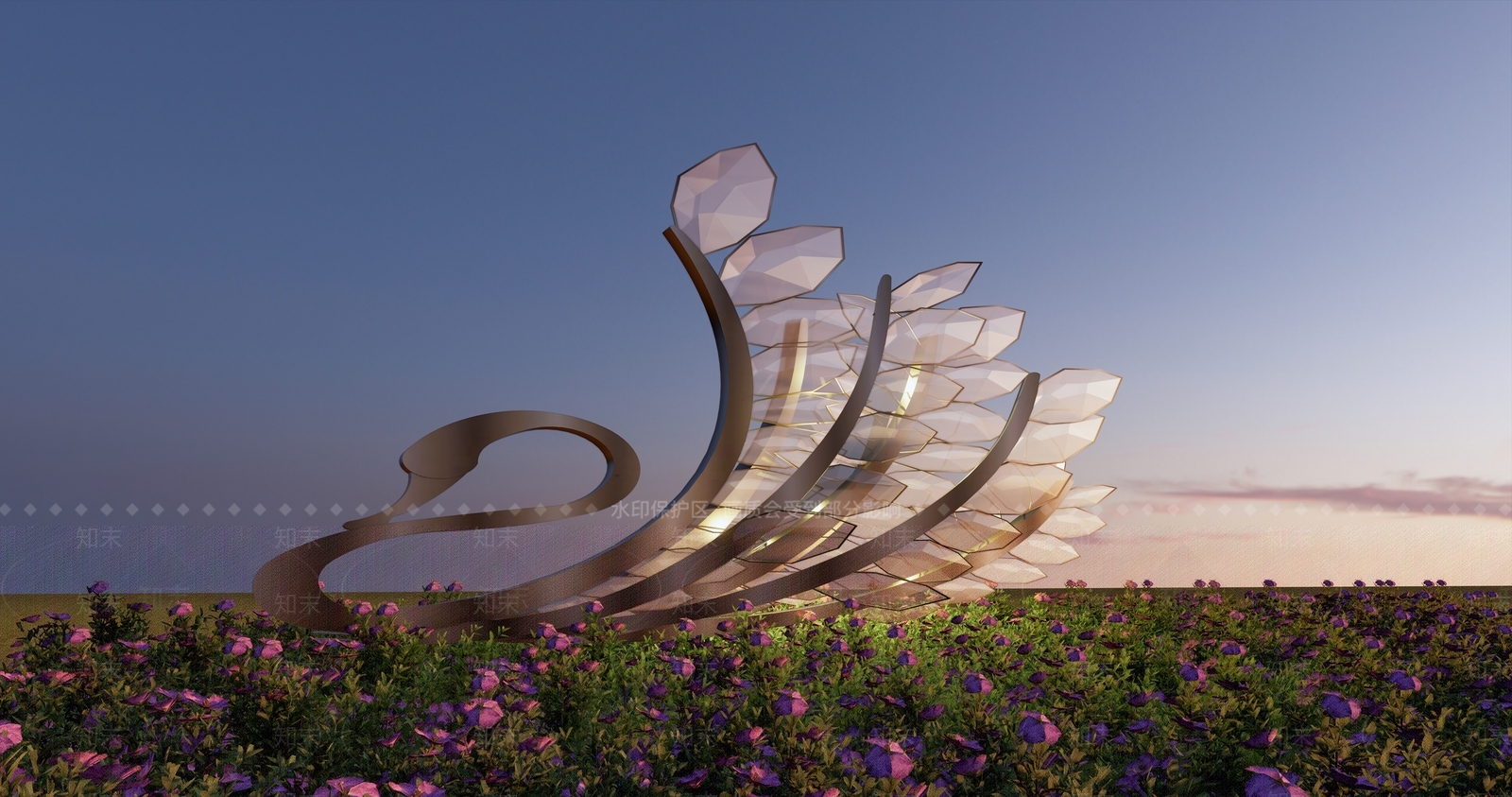 现代公园天鹅雕塑SU模型下载【ID:1131414294】