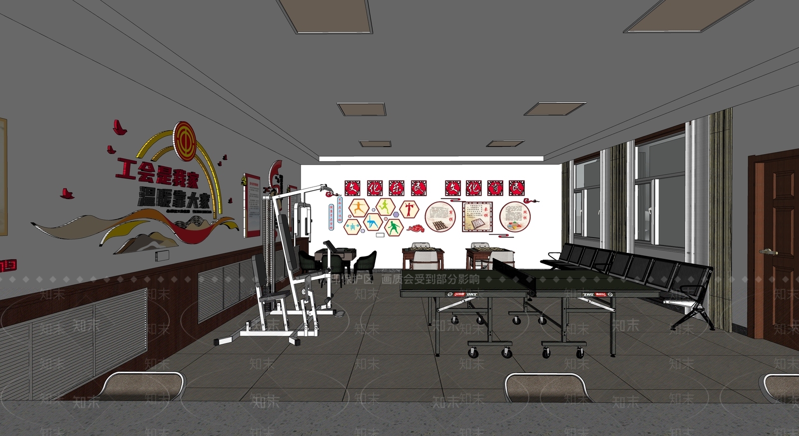 现代棋牌室SU模型下载【ID:1131414513】