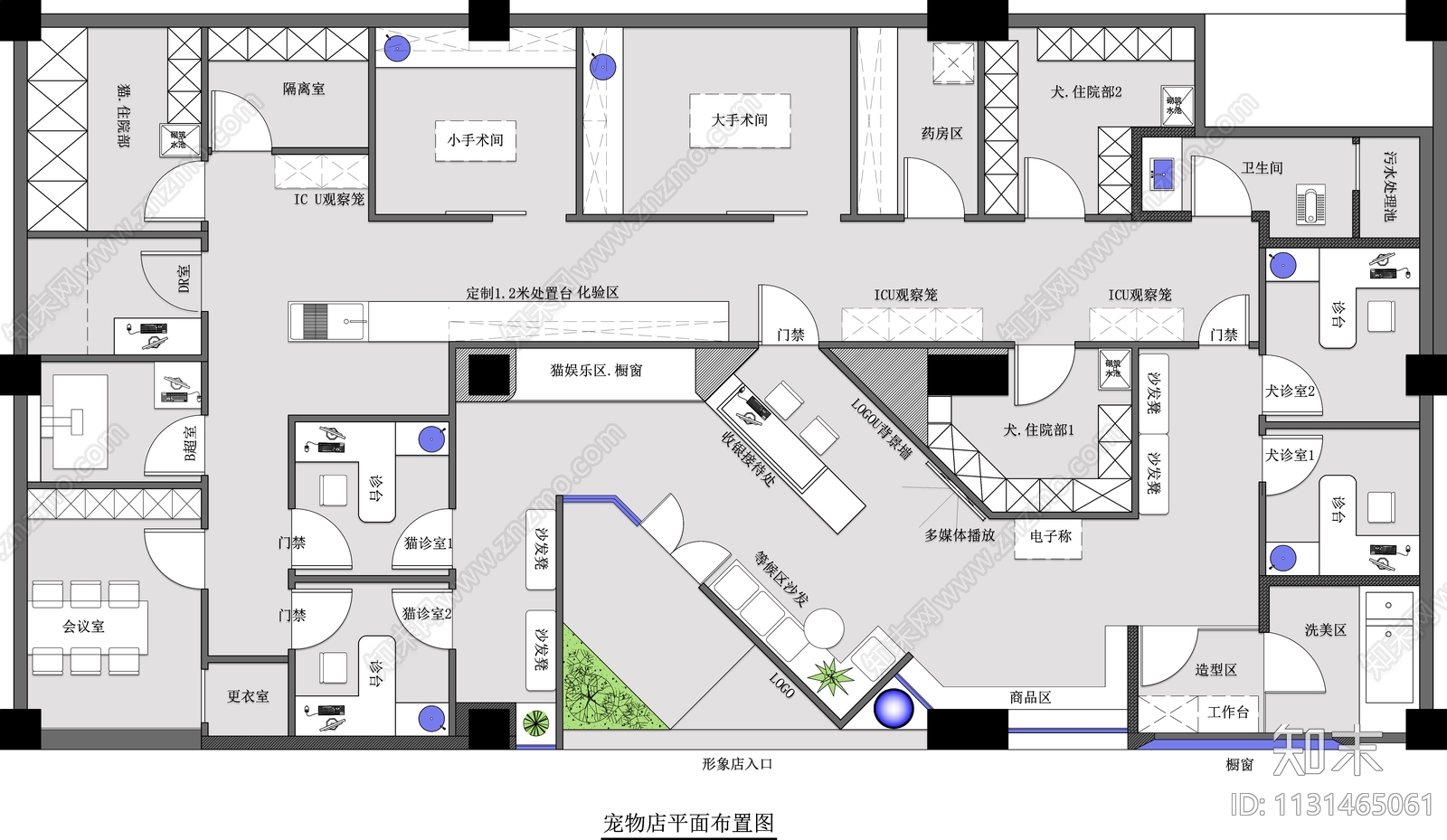 宠物医院平面布置图cad施工图下载【ID:1131465061】