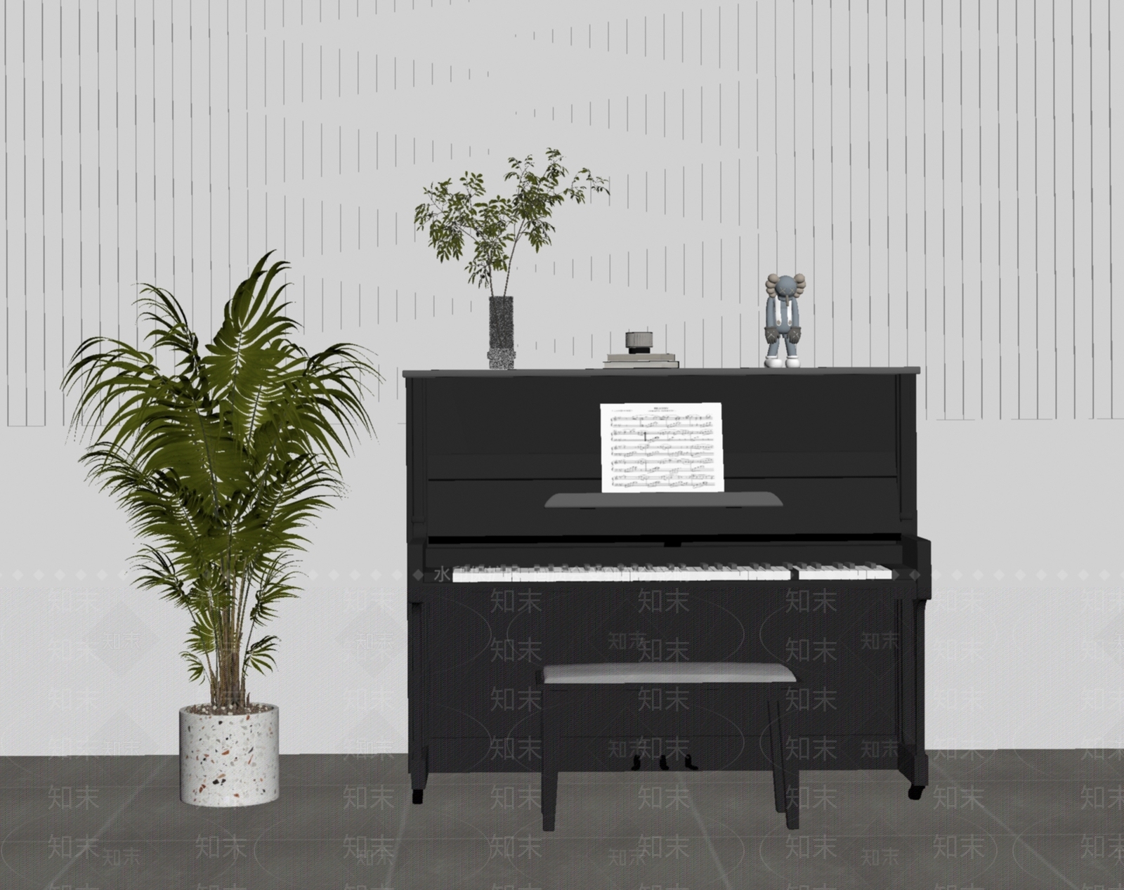 现代黑色钢琴SU模型下载【ID:1131418635】