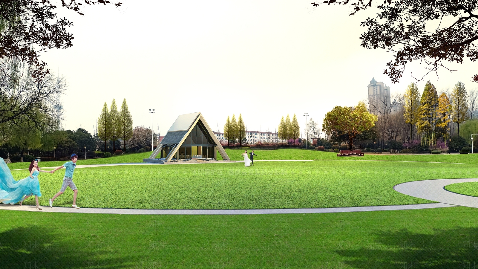 现代婚礼草坪教堂SU模型下载【ID:1131422857】