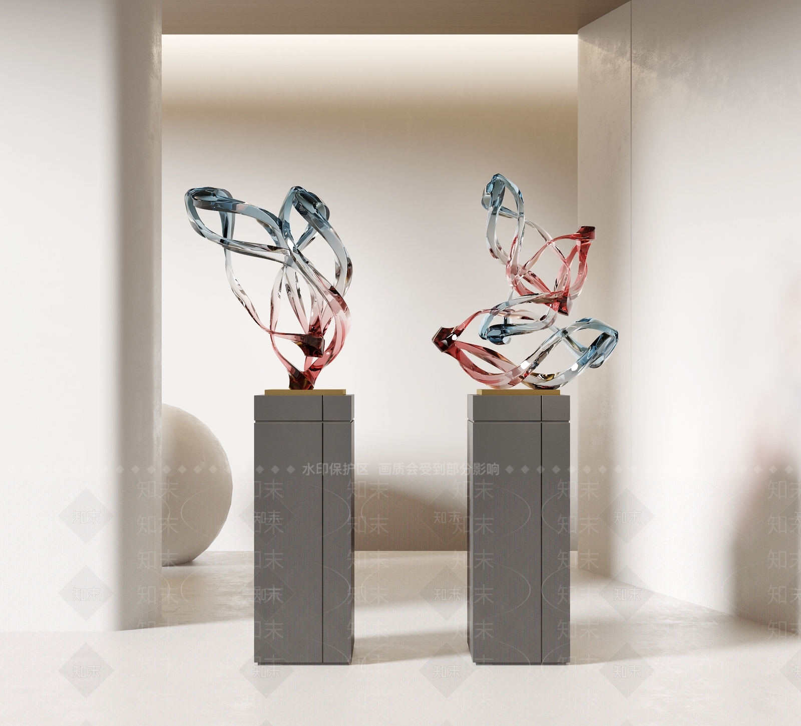 现代水晶雕塑摆件3D模型下载【ID:1131438472】