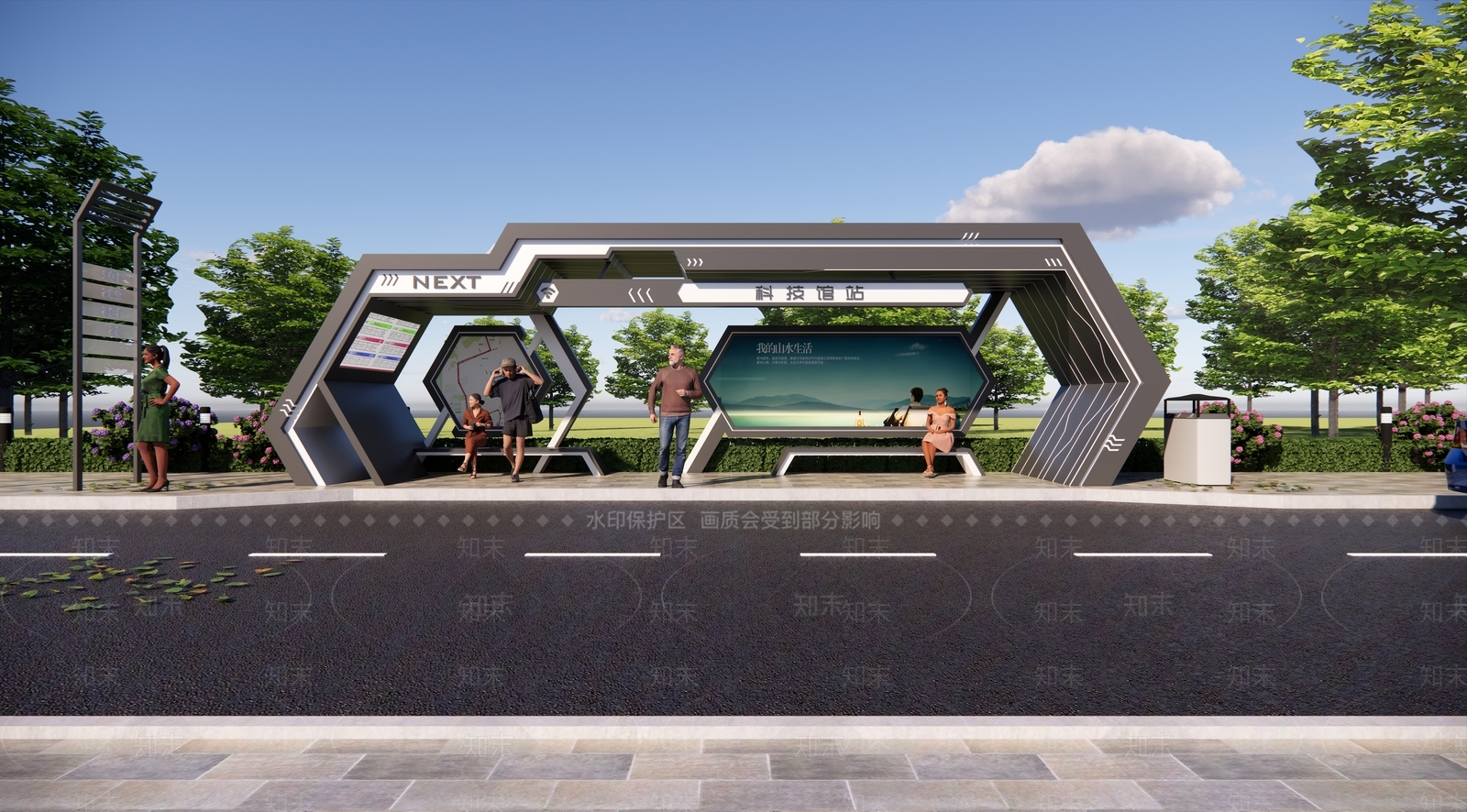 现代科技感公交车站SU模型下载【ID:1131681617】