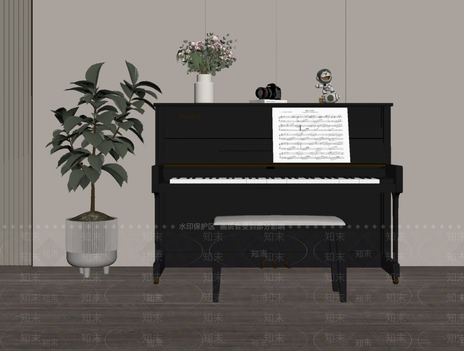 现代黑色钢琴SU模型下载【ID:1131447136】