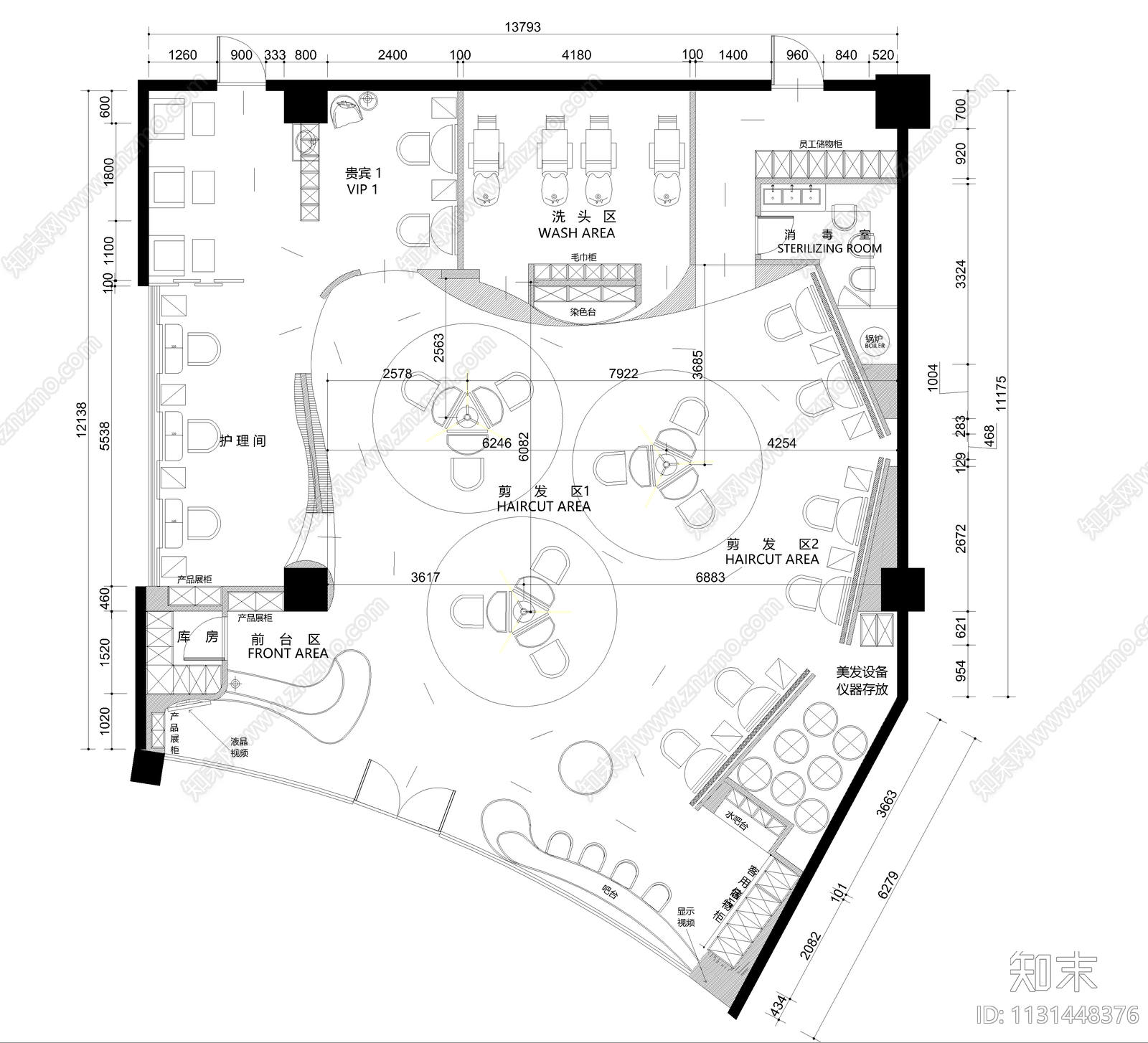 美容美发店施工图下载【ID:1131448376】
