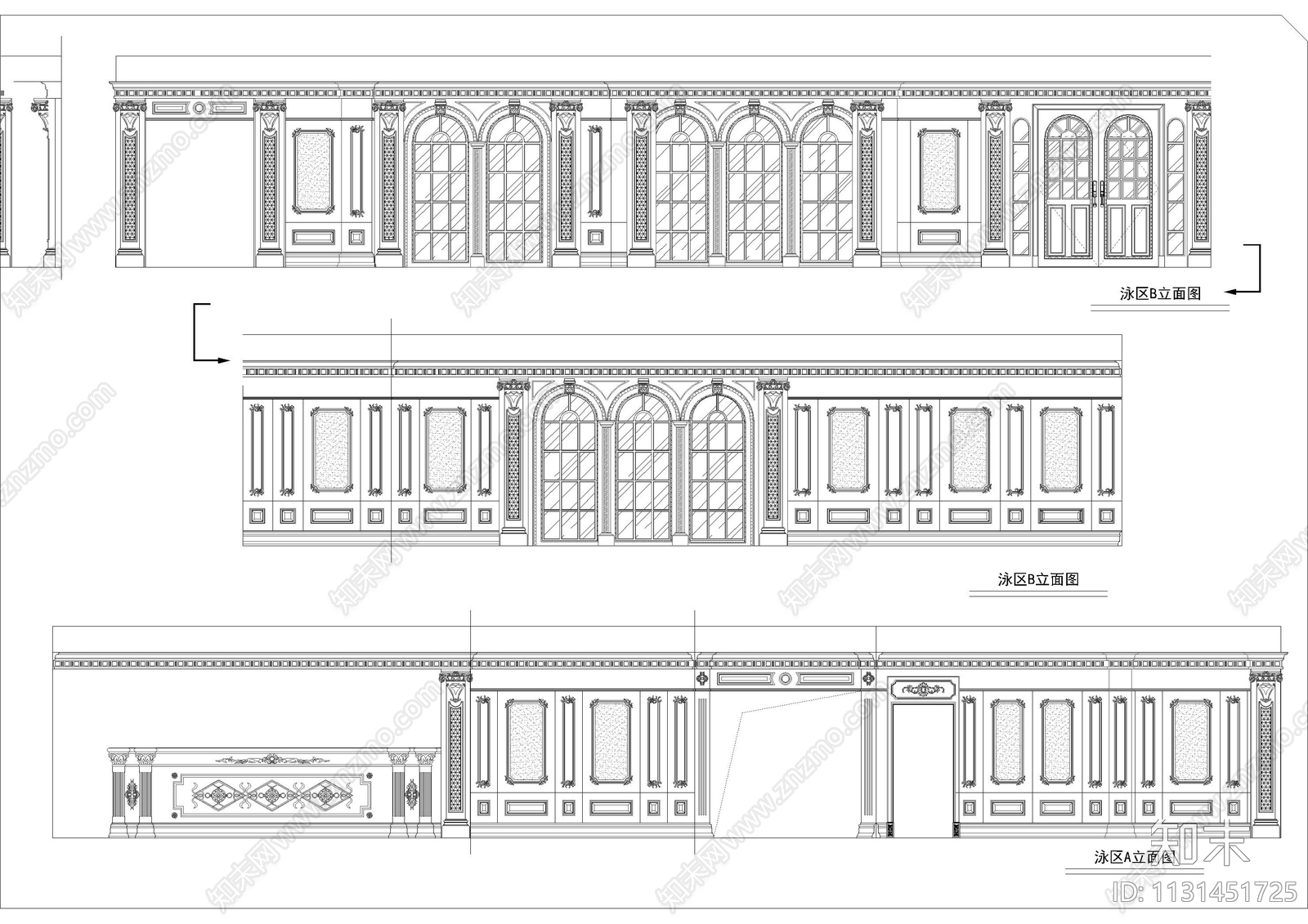 22张法式别墅护墙板cad施工图下载【ID:1131451725】