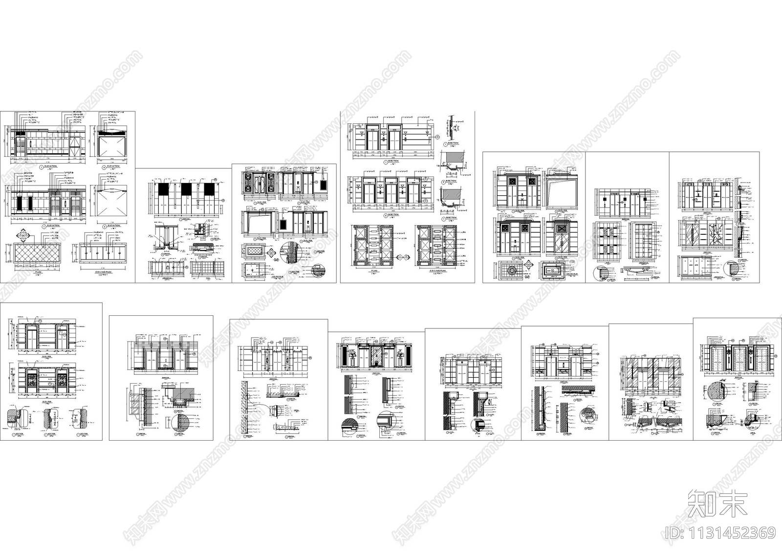 电梯间立面图集cad施工图下载【ID:1131452369】