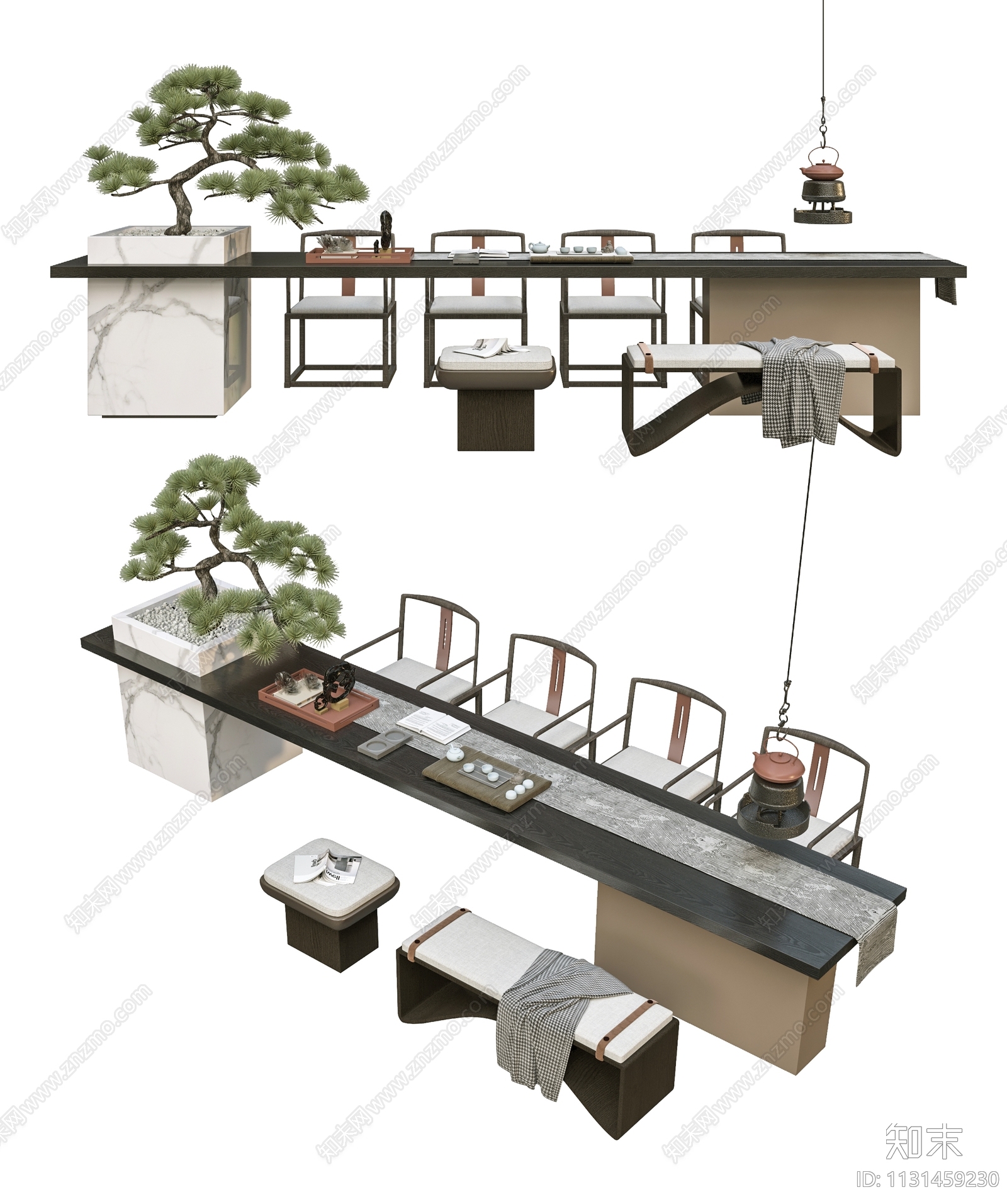 新中式茶桌椅组合SU模型下载【ID:1131459230】