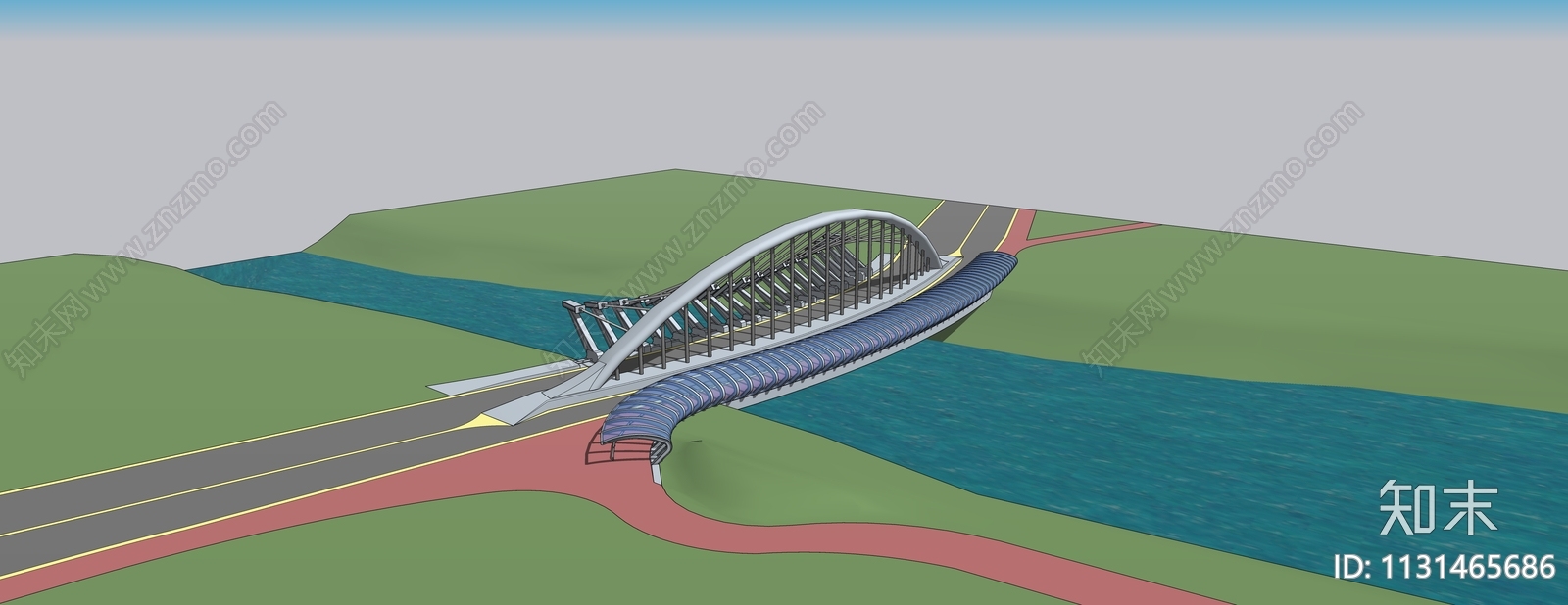 现代跨河大桥SU模型下载【ID:1131465686】