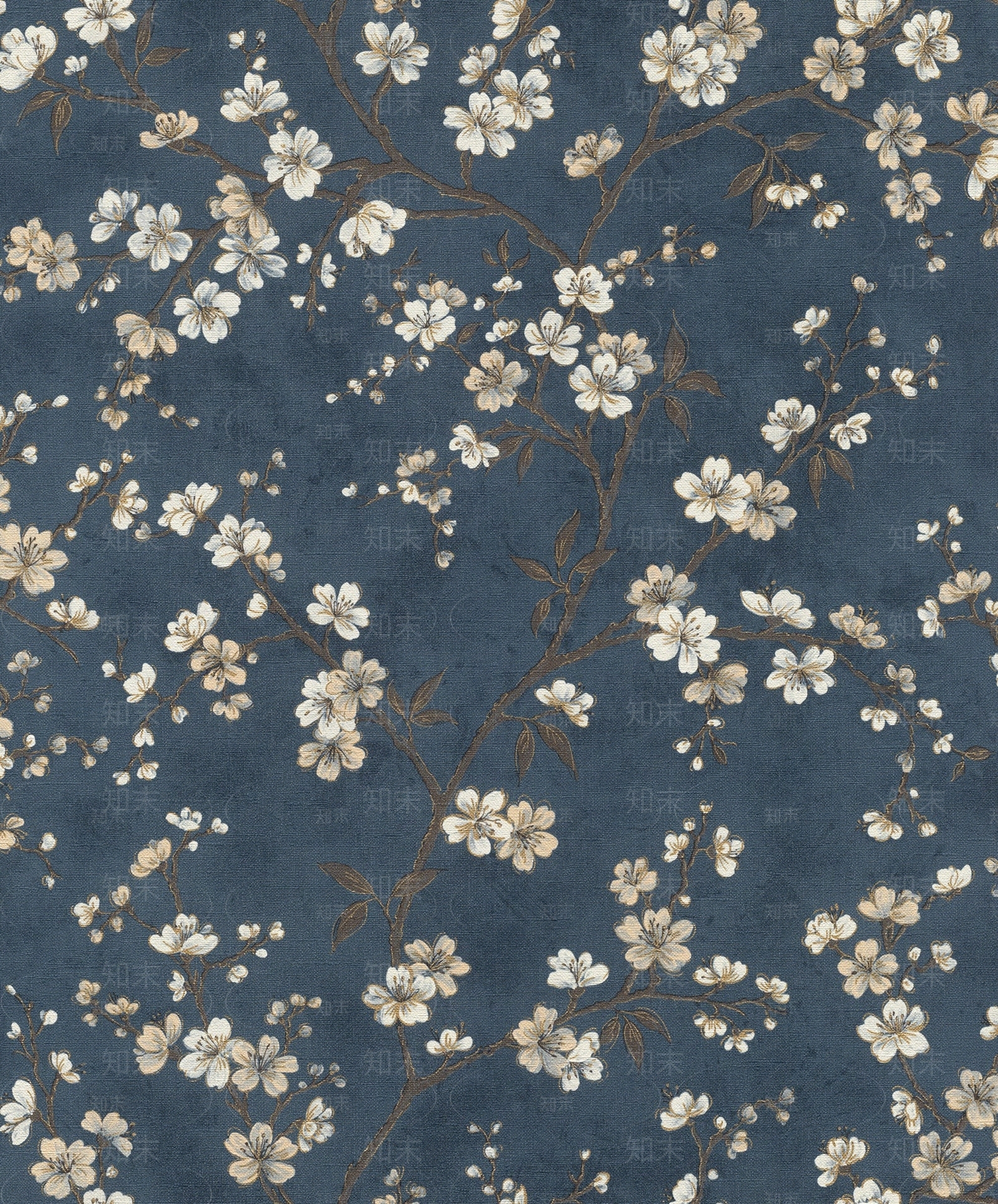 新中式蓝色碎花壁纸贴图下载【ID:1131771236】