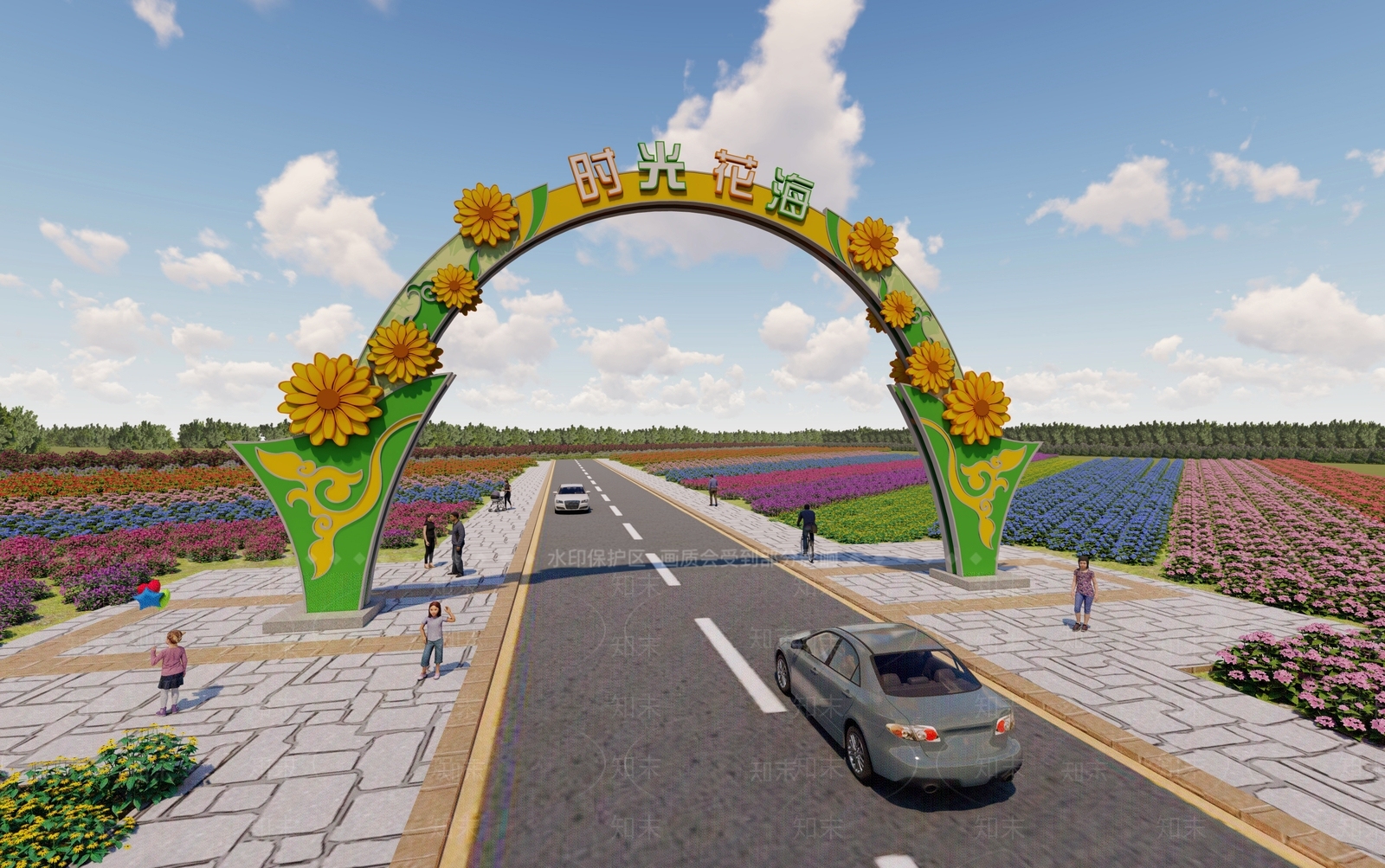 现代花海景区大门SU模型下载【ID:1131473576】