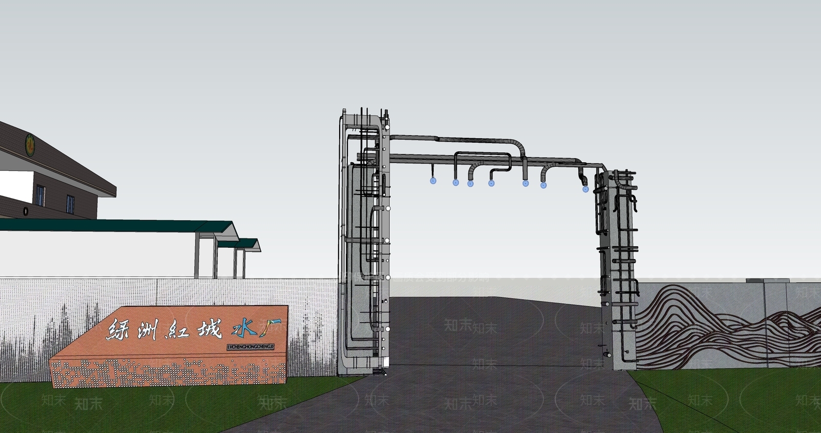 现代水厂门头SU模型下载【ID:1131485610】