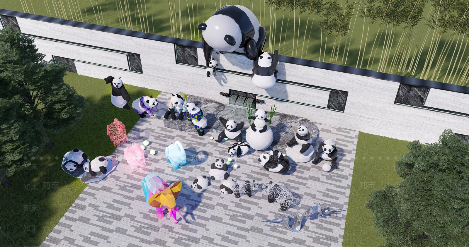 现代熊猫雕塑SU模型下载【ID:1131487653】