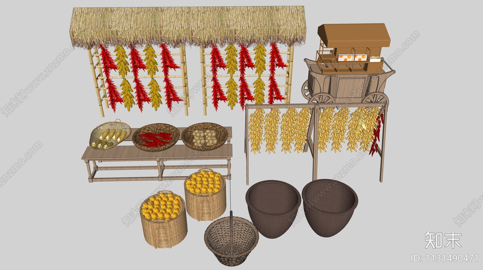 新中式农耕小品SU模型下载【ID:1131490471】